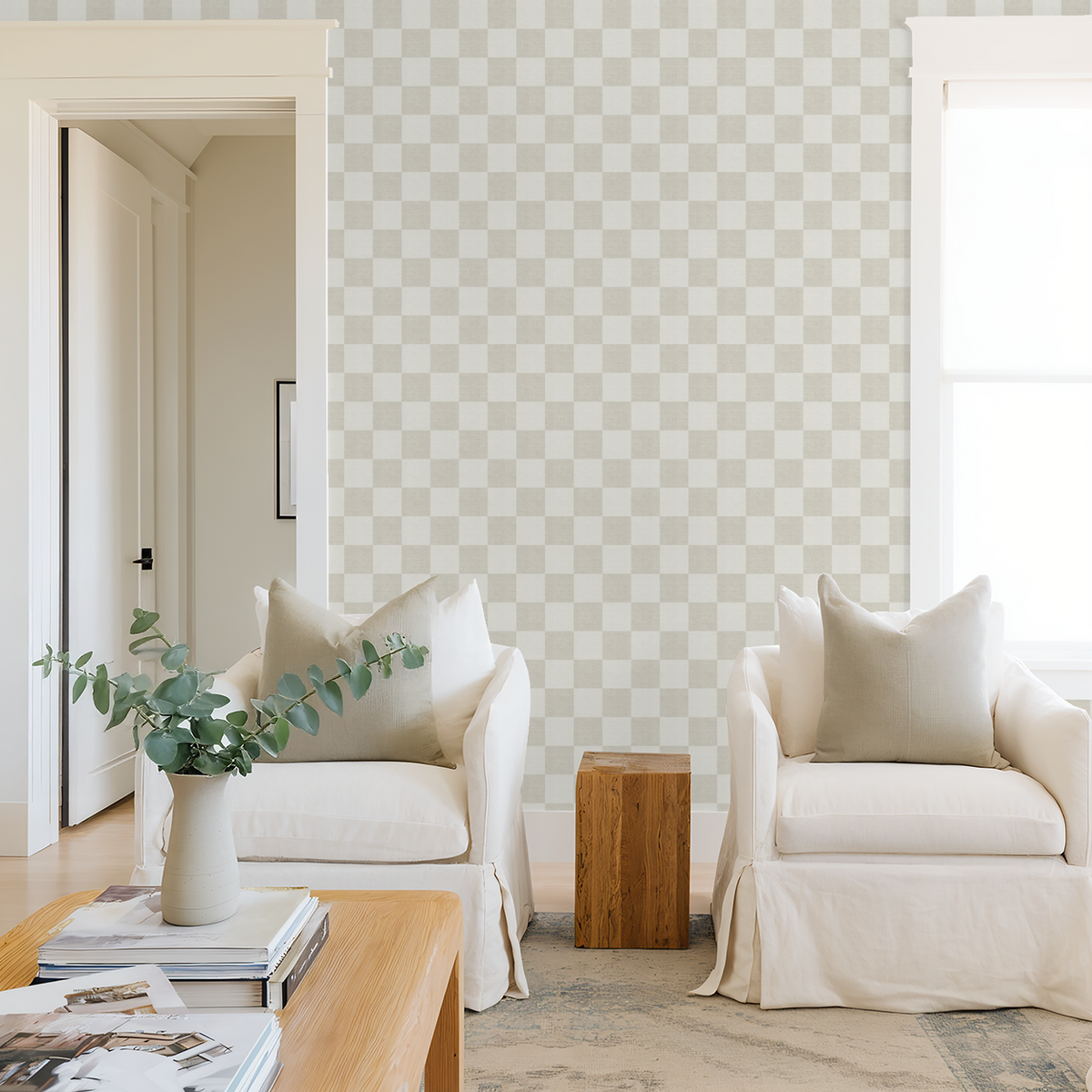 Woven Check (Beige) Wallpaper wallpaper photo 3