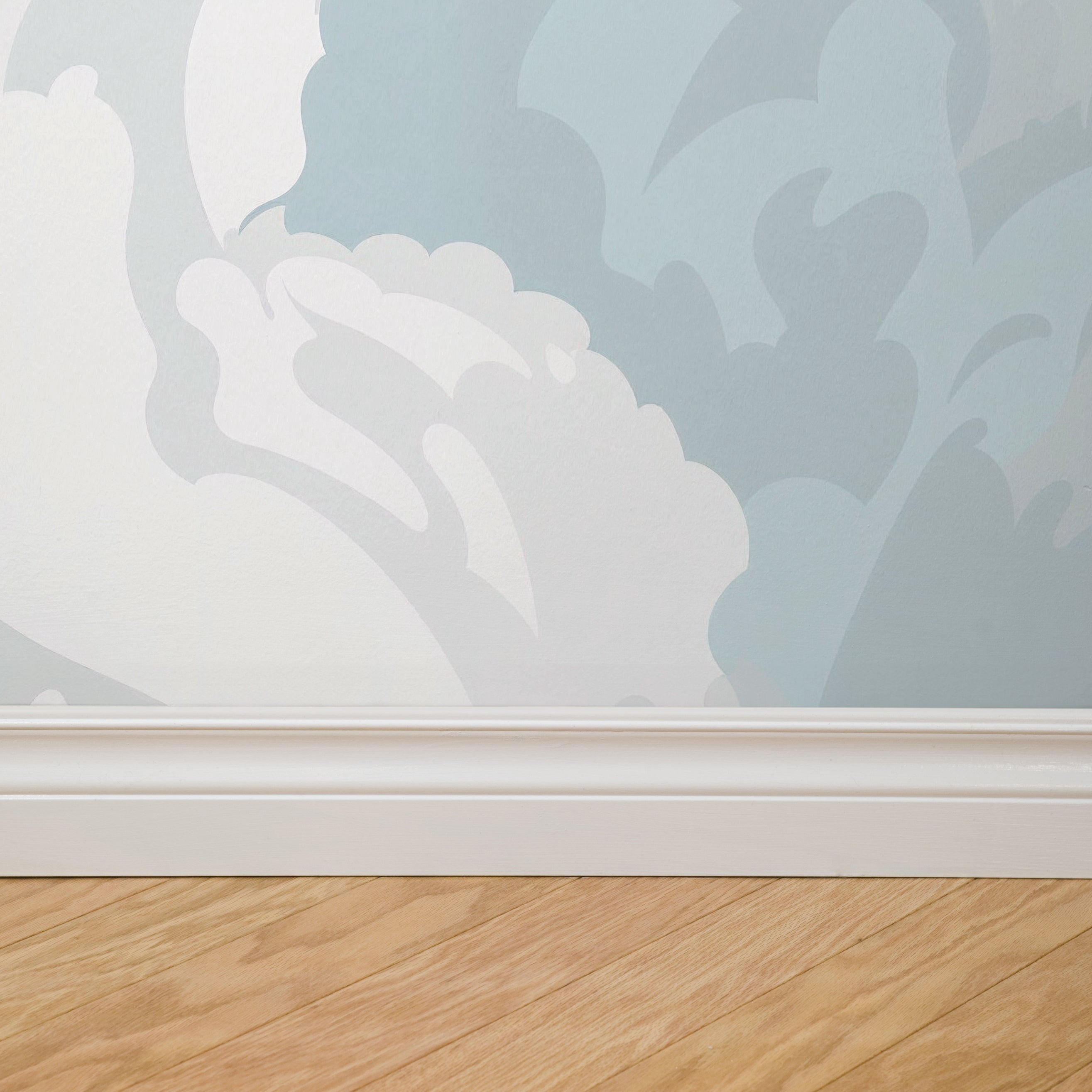 "Terra Bloom Wallpaper by Wall Blush in a modern room, pastel floral design focus"