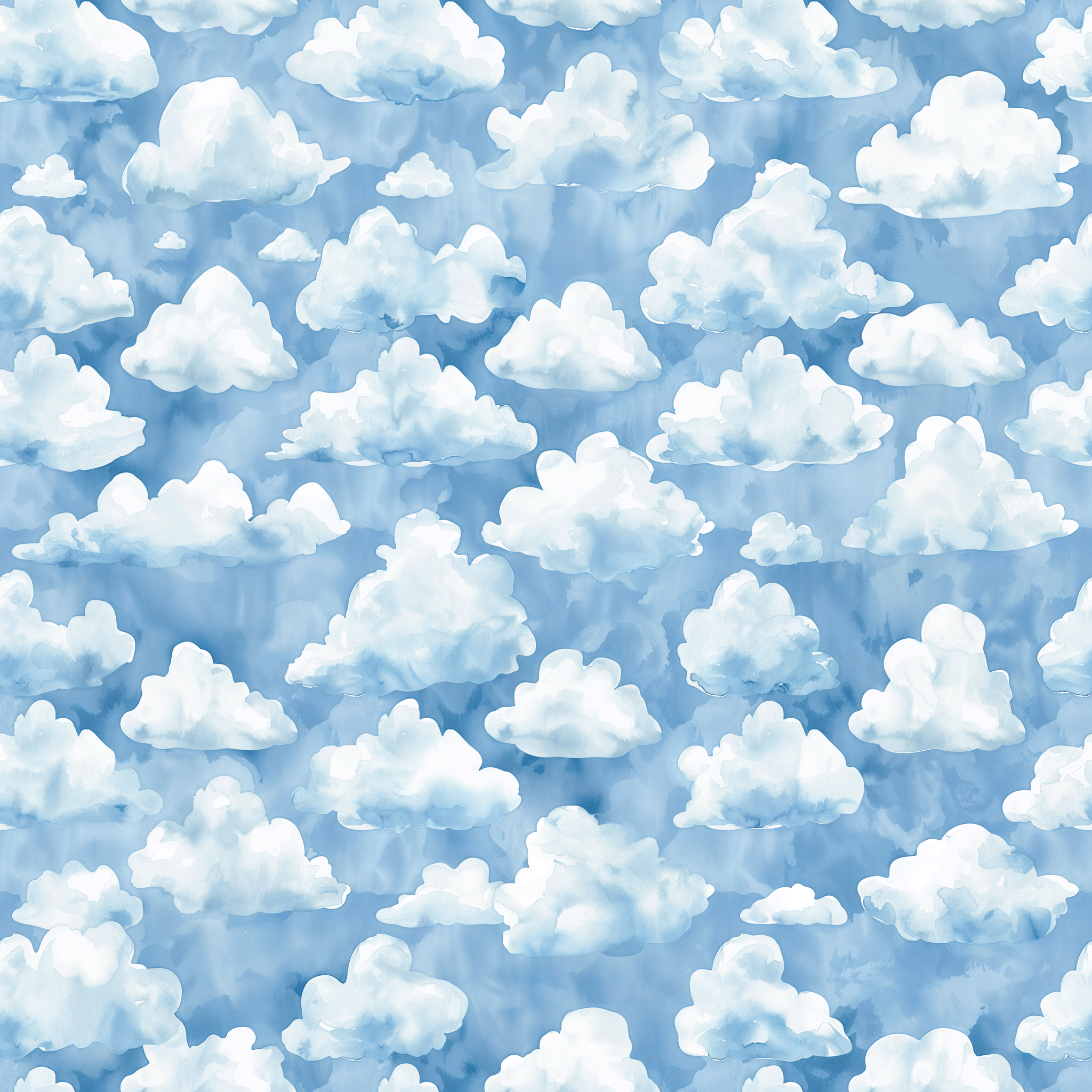 "Wall Blush's Azure Dreamland Wallpaper featured in stylish bedroom, emphasizing serene cloud pattern."