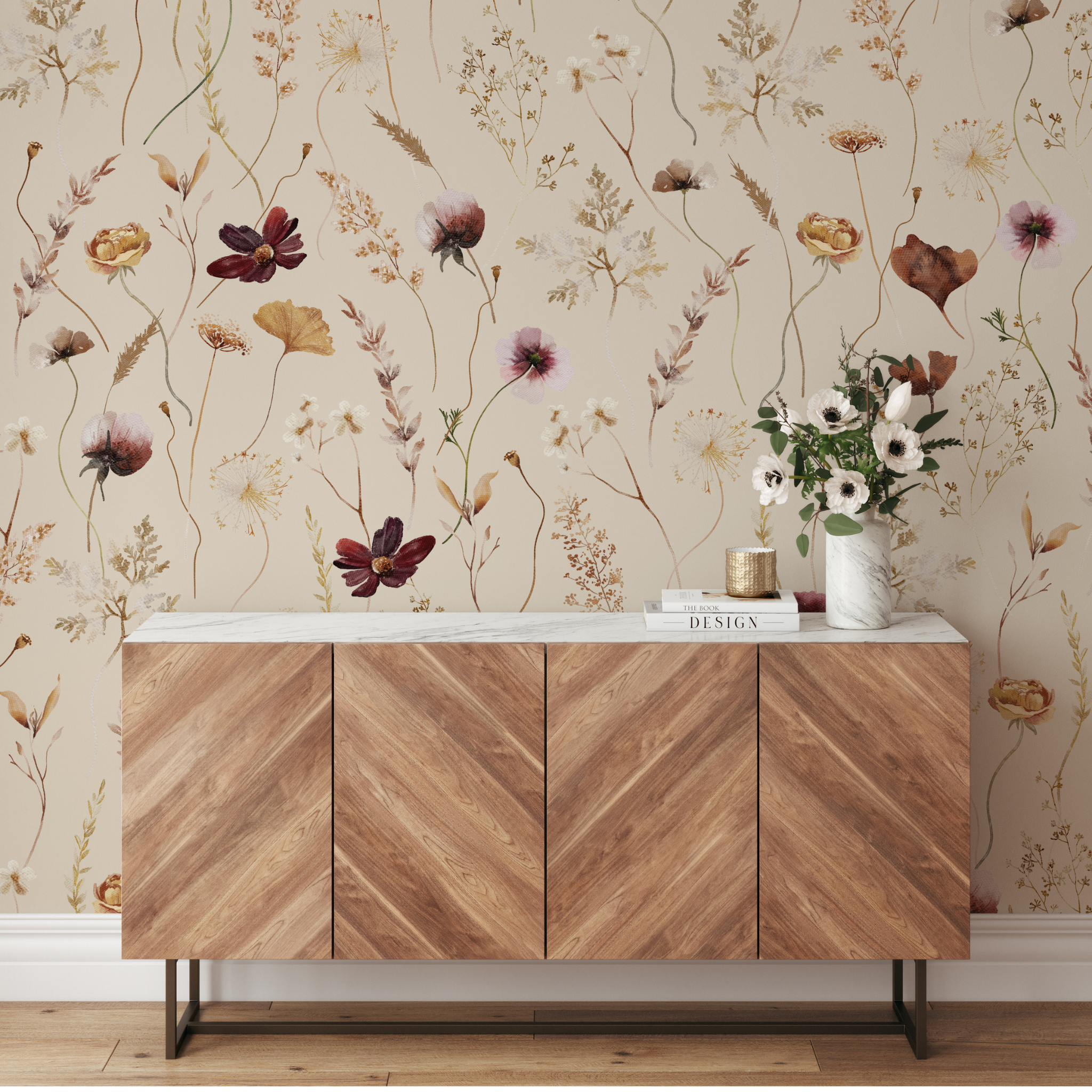 Dahlia (Tan) Wallpaper - 6 FT H X 11 FT W Peel and Stick