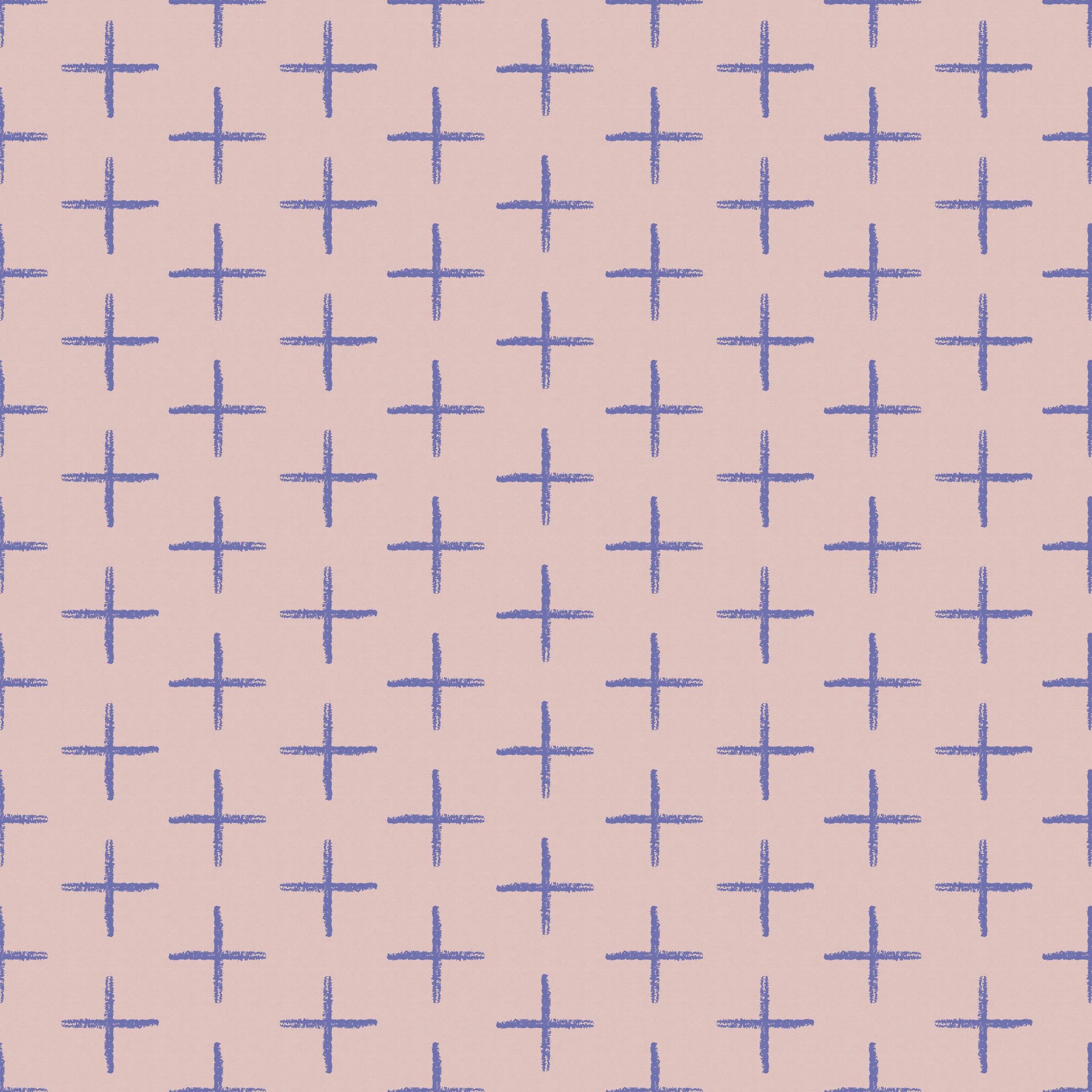 "Elle Wallpaper in pink with blue crosses by Wall Blush, ideal for modern bedroom or living space decor."