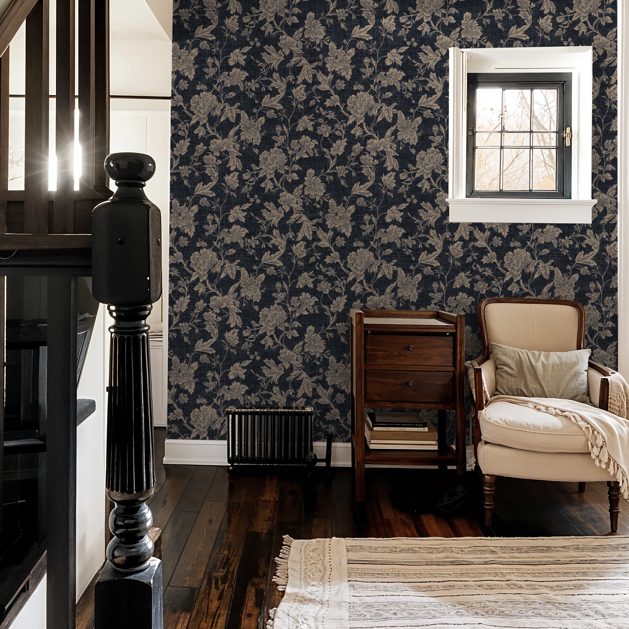 Denim Blooms Wallpaper