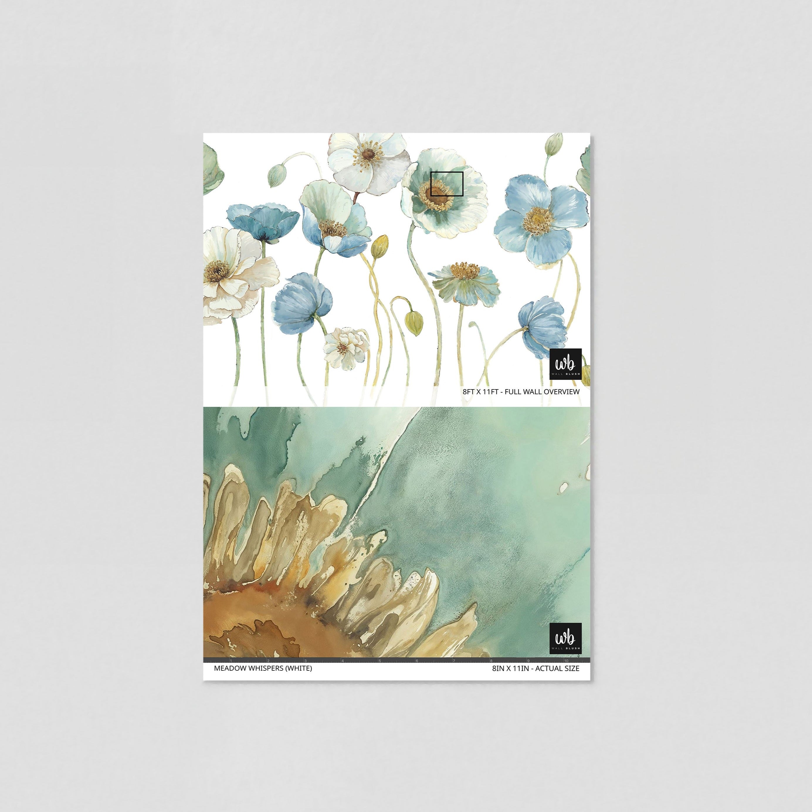 "Meadow Whispers (White) Wallpaper by Wall Blush, elegant design preview for modern room decor."