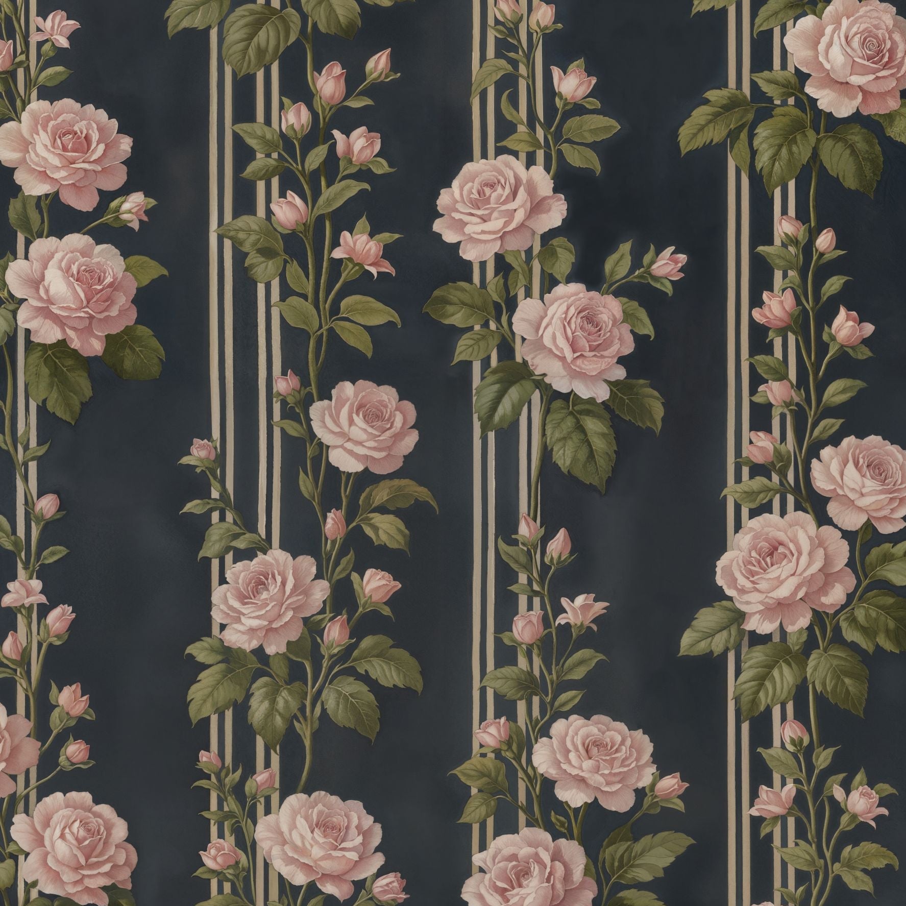 Midnight Rose Stripe Wallpaper