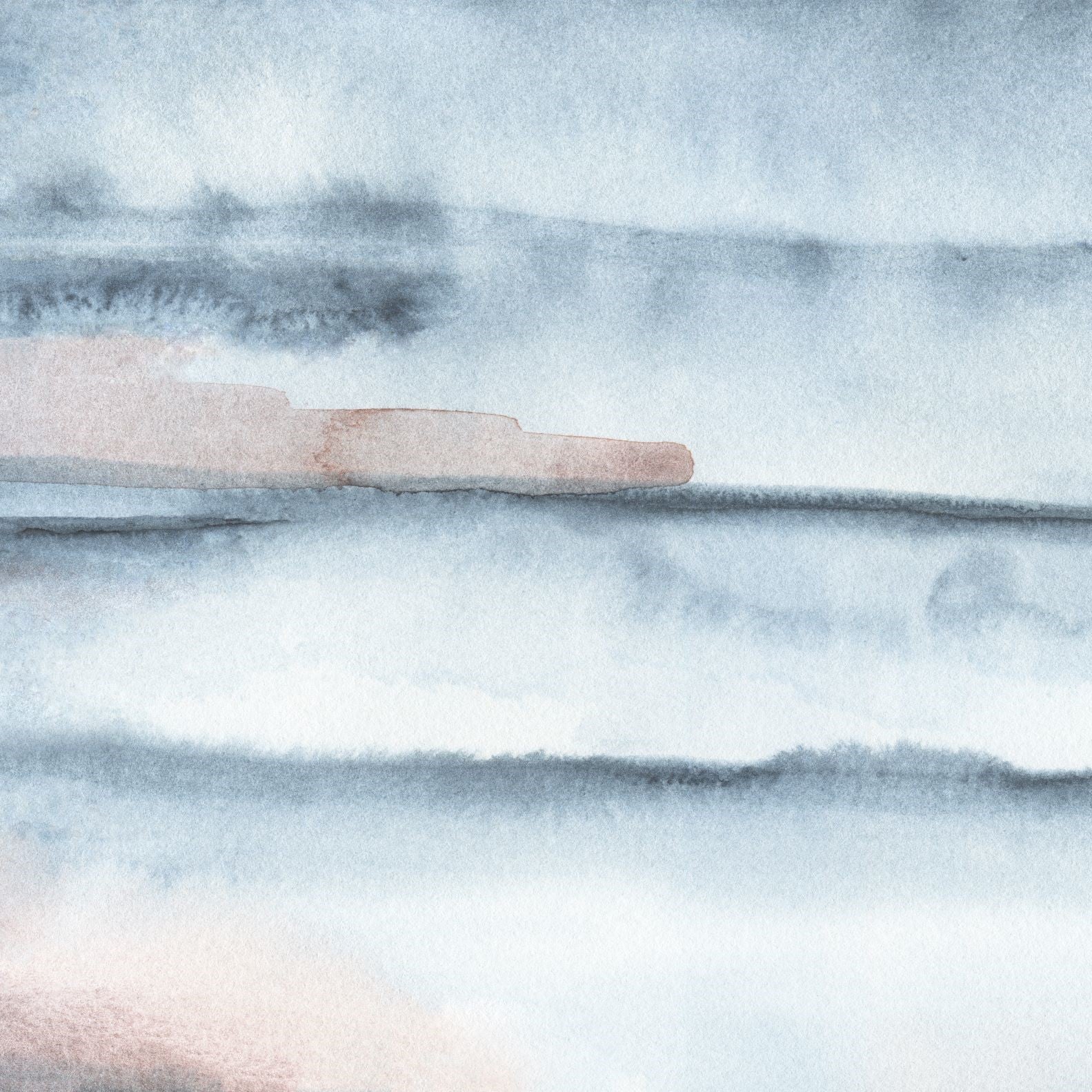 "Monterey Wallpaper by Wall Blush with serene watercolor design in a modern living room setting."