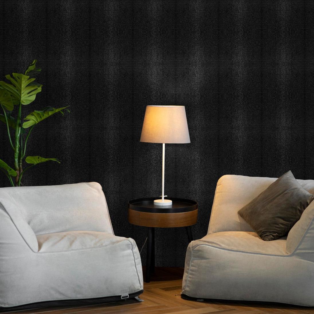 Victoria Wallpaper from The Chelsea DeBoer Line in a stylish living room setting, highlighting the elegant textured design.
