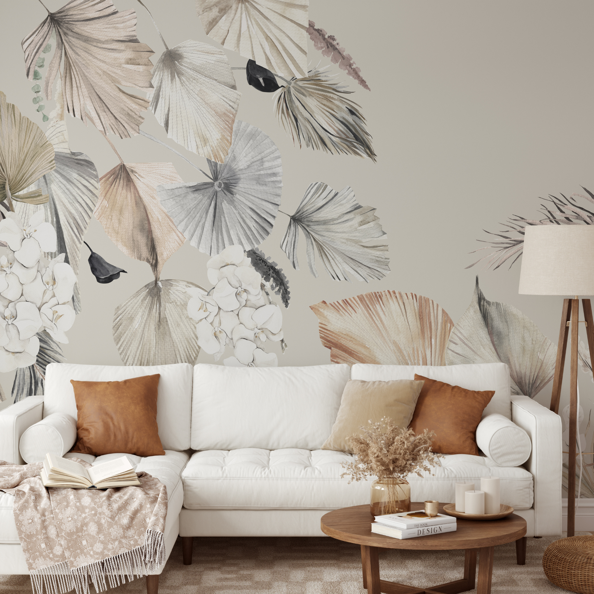 "Wall Blush's Your Biggest Fan Wallpaper featured in a cozy living room setting, highlighting the elegant wall decor."