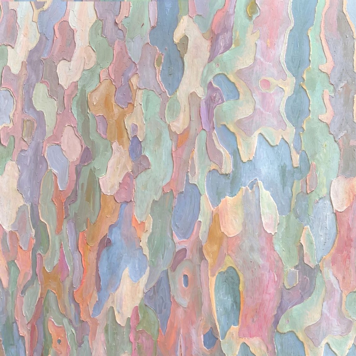 Abstract pastel wallpaper with flowing organic shapes in soft hues