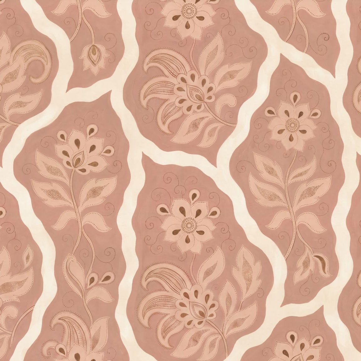 Bloomington blush floral wallpaper with cream accents and intricate motifs