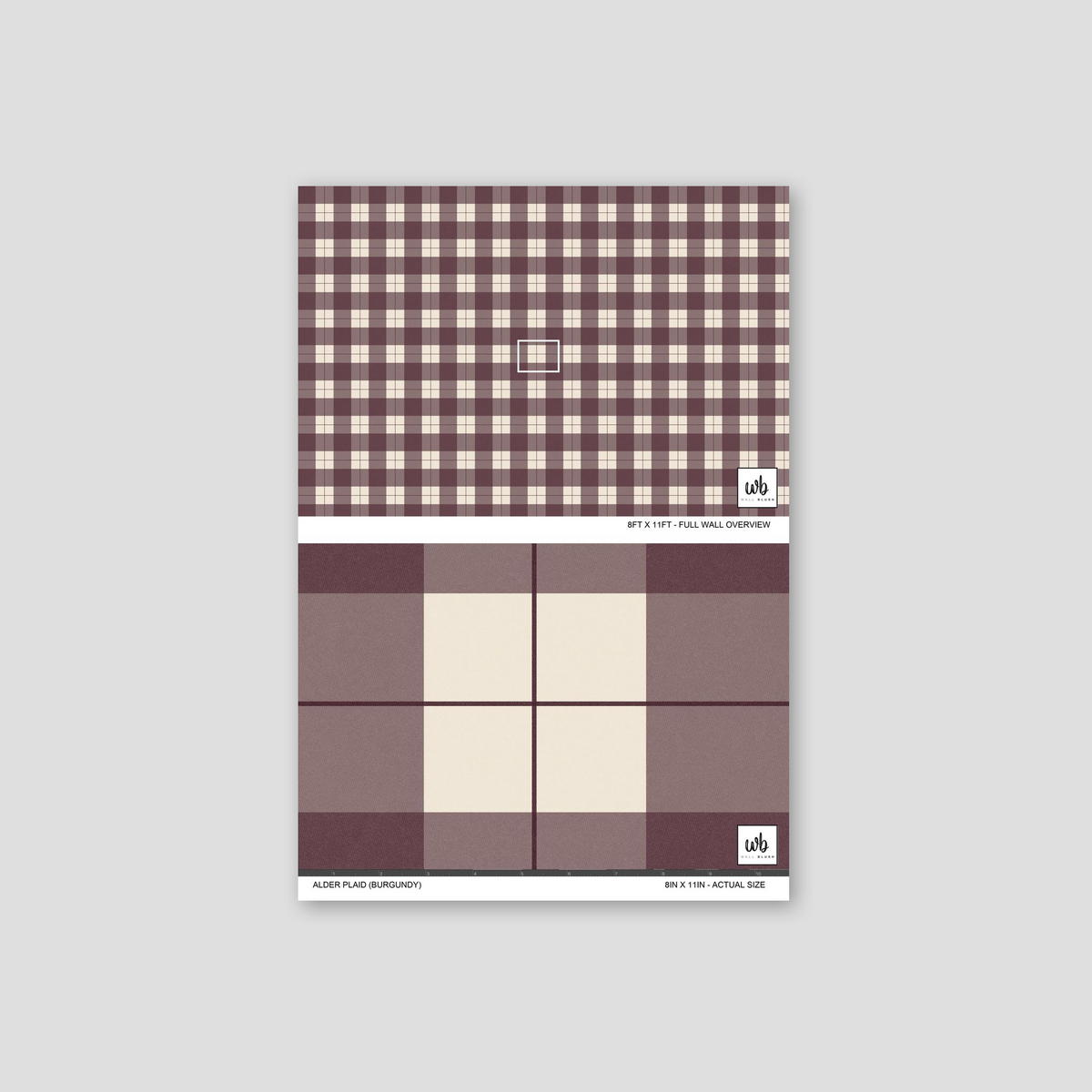 Burgundy and cream plaid wallpaper pattern sample.