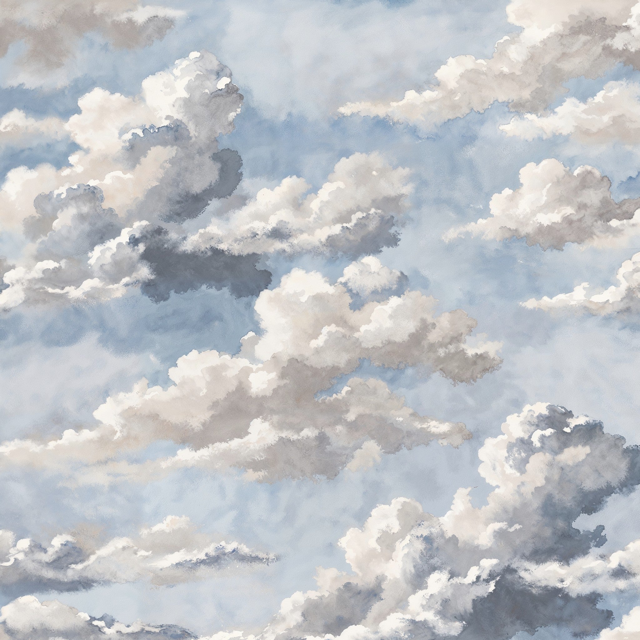 Cloud wallpaper with soft blues and grays, featuring fluffy cumulus clouds in a serene sky.
