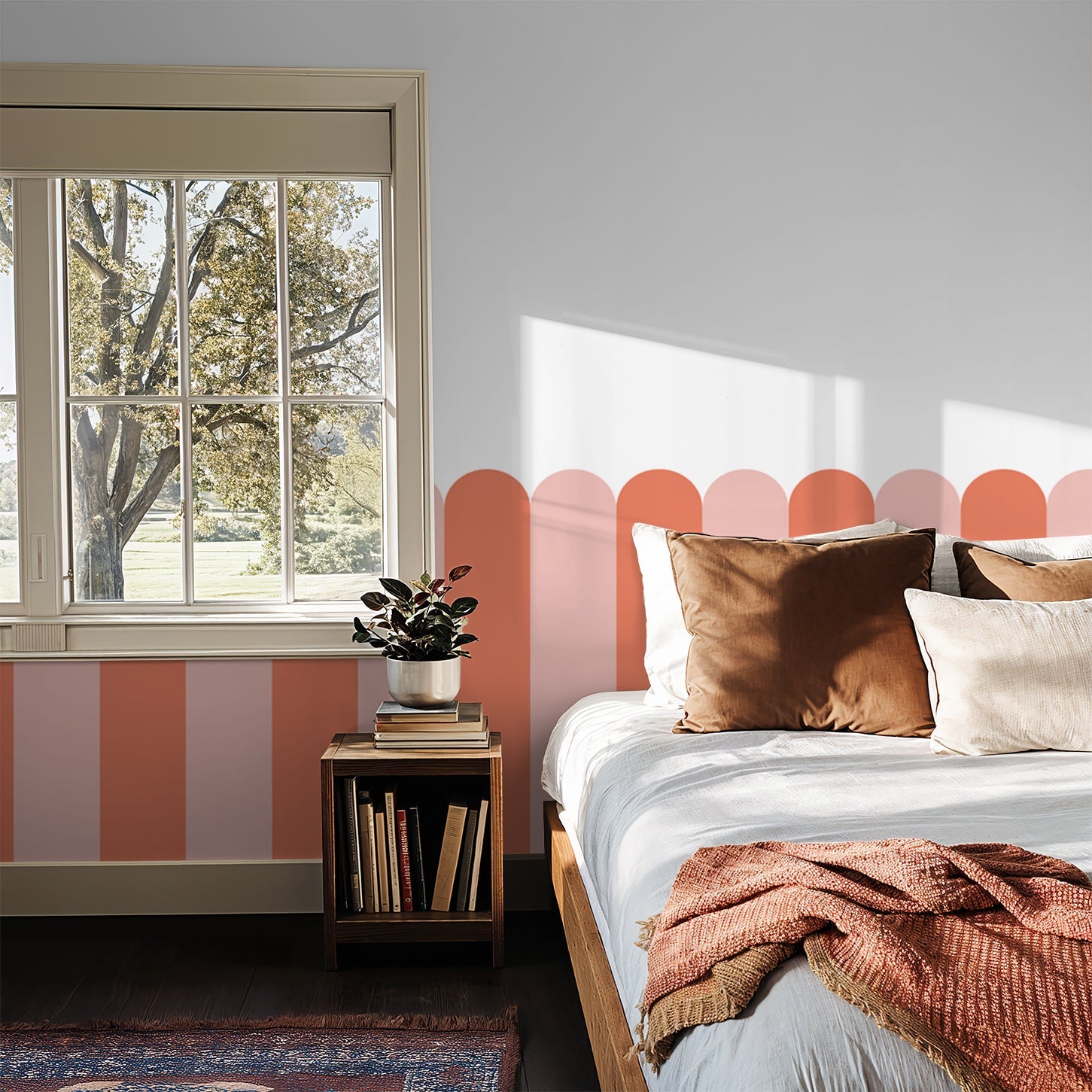 Playful Pickets (Coral) Wallpaper - 4 FT H X 55 FT W Peel and Stick