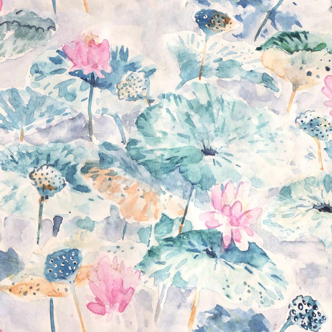 Delilah Wallpaper by Wall Blush SG02 featuring a watercolor floral pattern in a styled living room setting.
