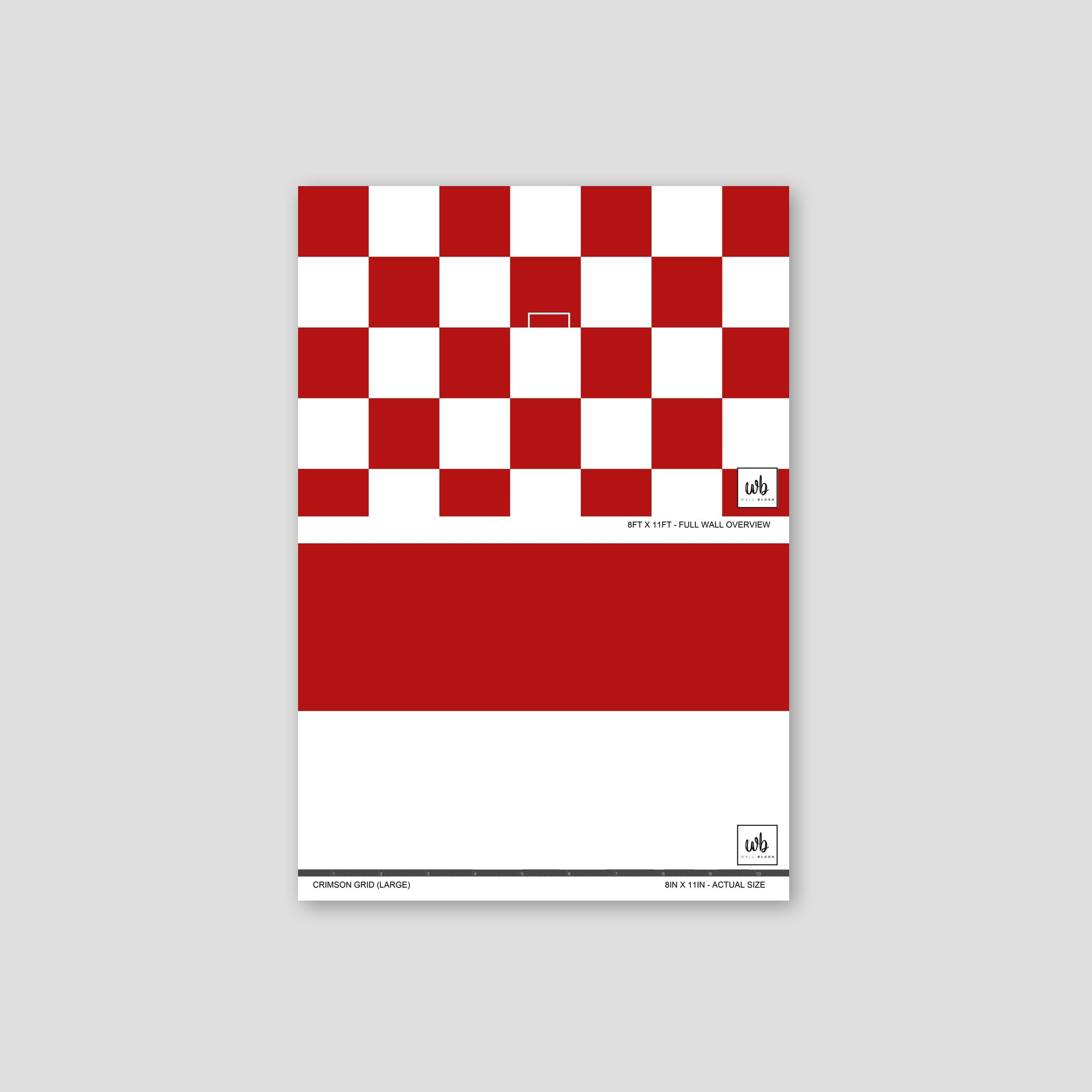 Large red and white checkerboard wallpaper sample, bold geometric design.