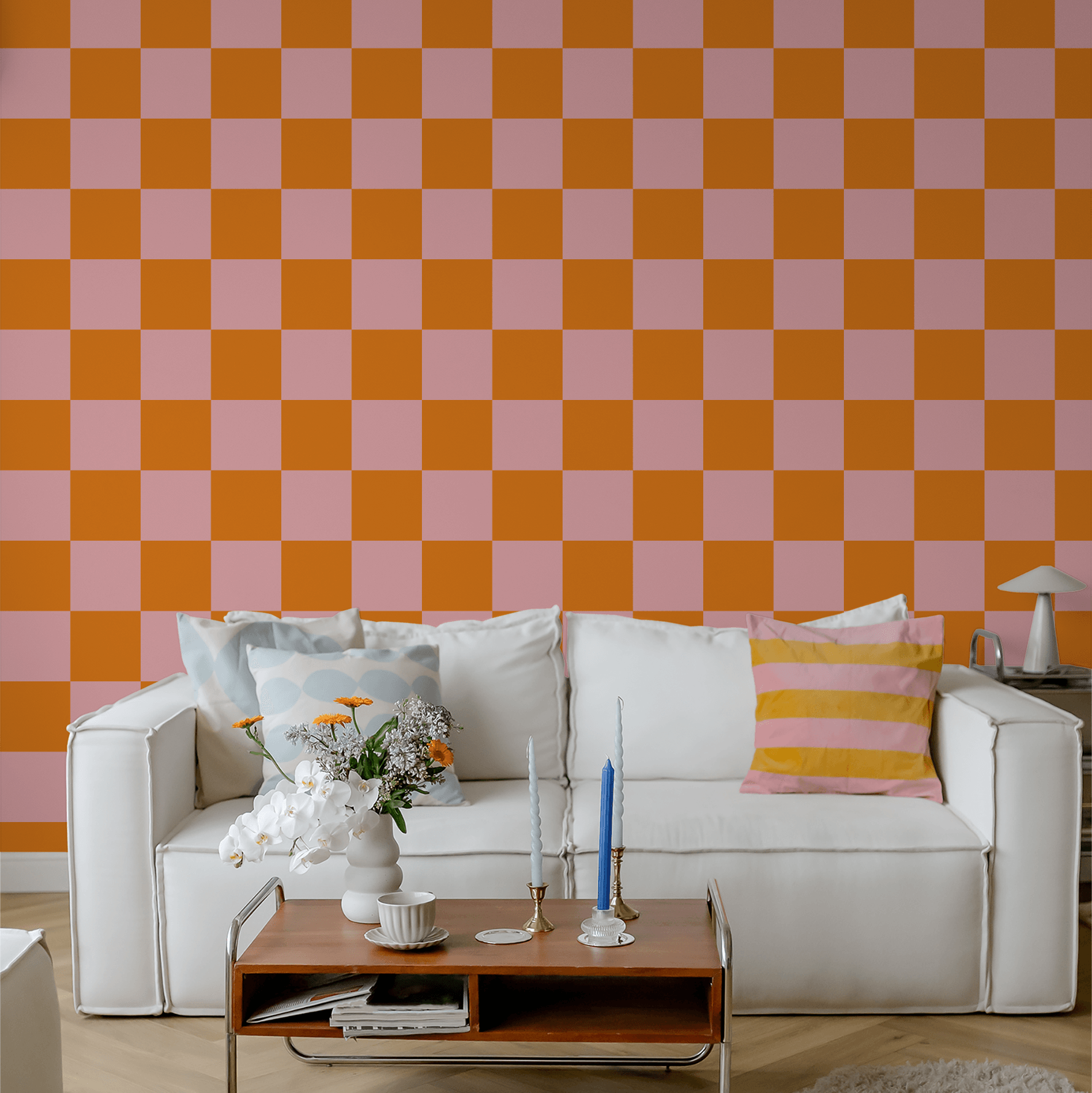 Simply Checker (Pink & Orange) Wallpaper