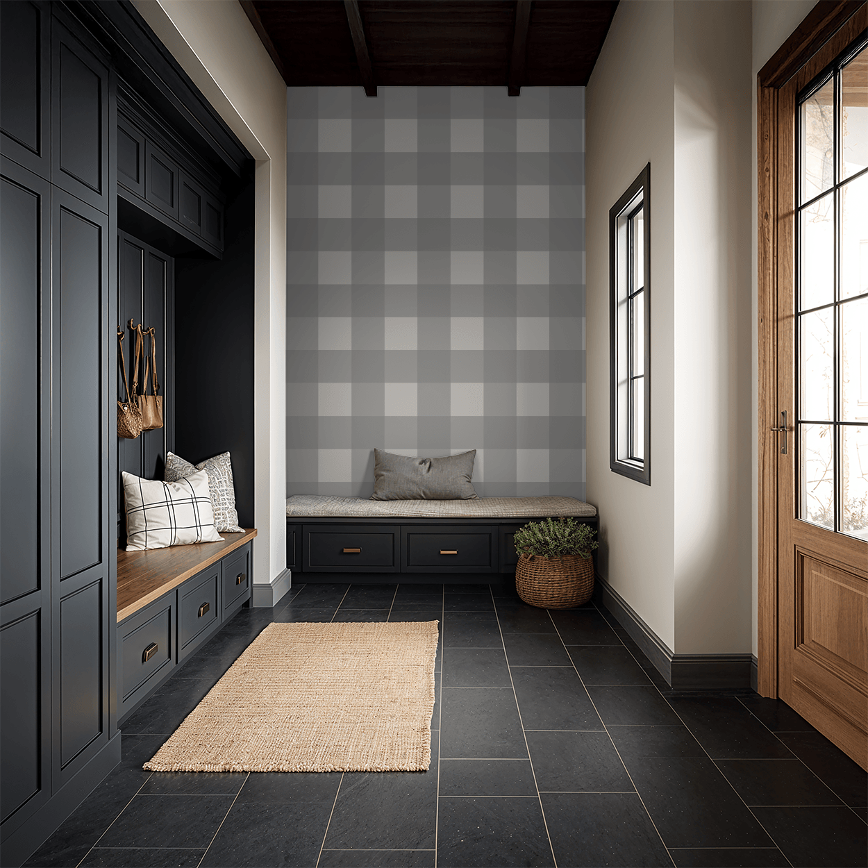 Simply Gingham Large (Gray) Wallpaper