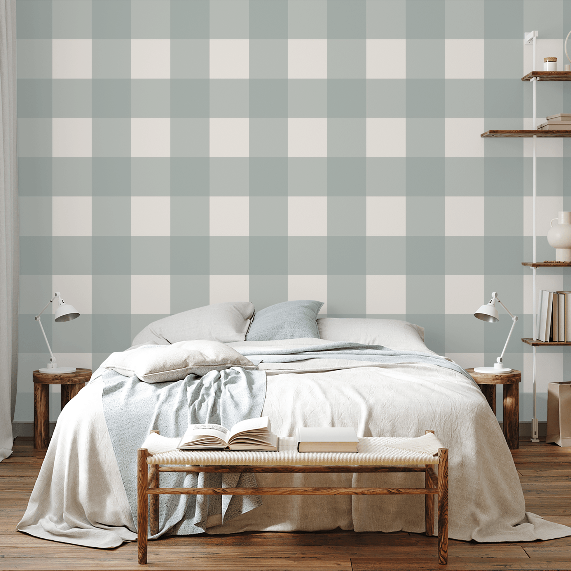 Simply Gingham Large (Light Teal) Wallpaper
