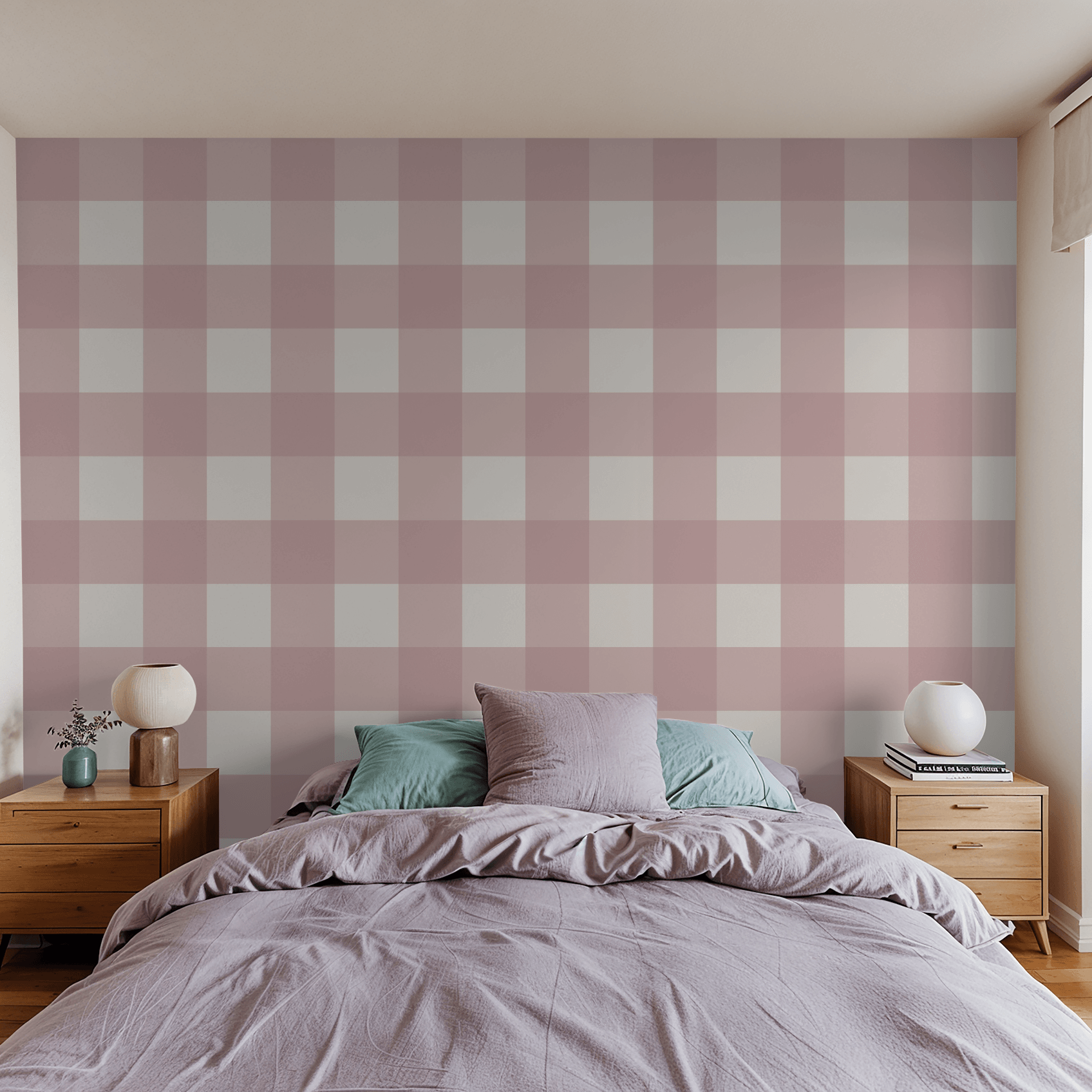 Simply Gingham Large (Mauve) Wallpaper