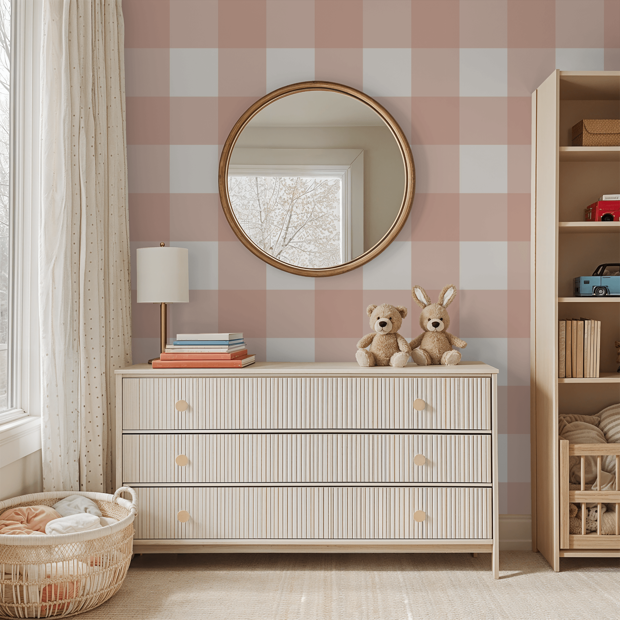 Simply Gingham Large (Peach) Wallpaper