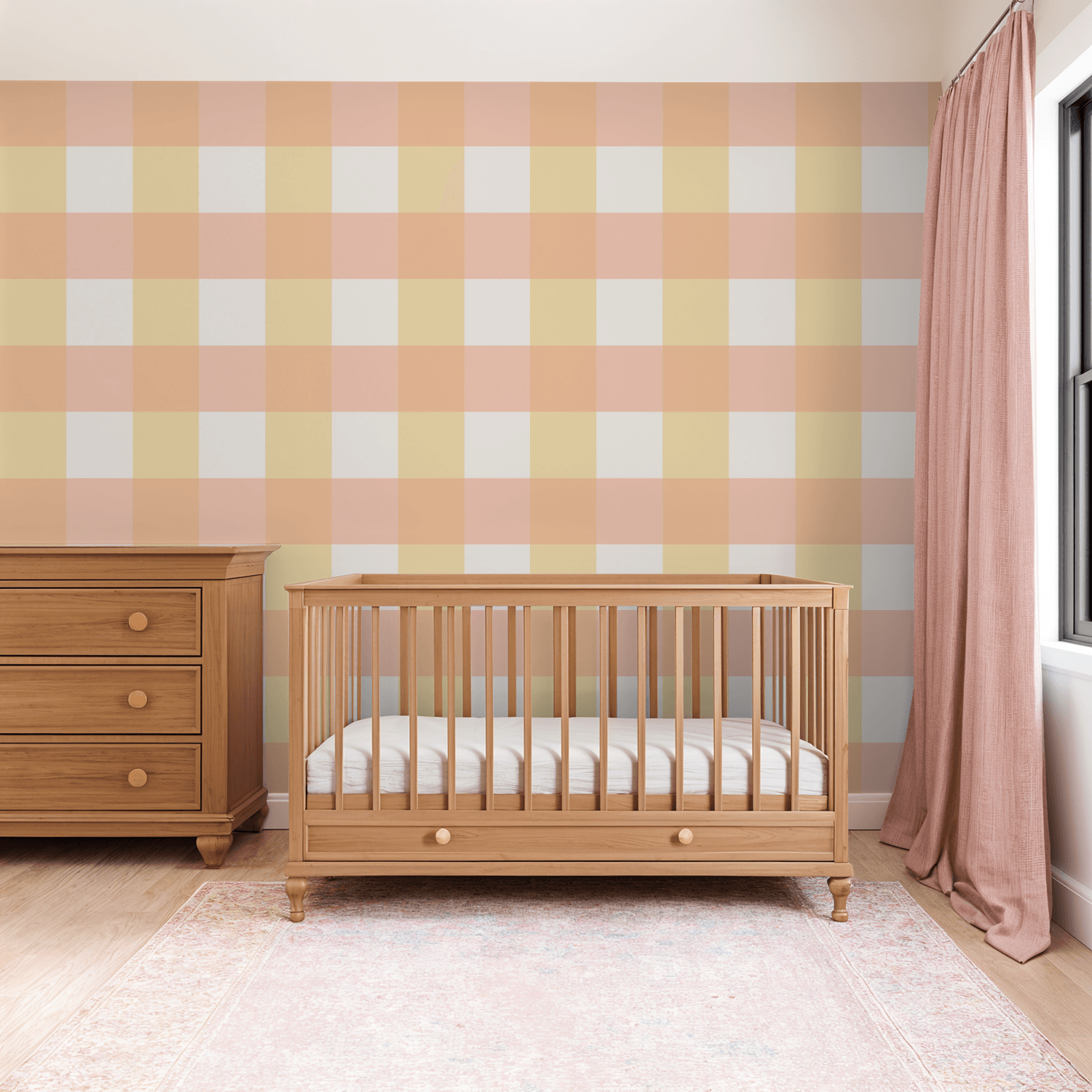 Simply Gingham Large (Pink & Yellow) Wallpaper