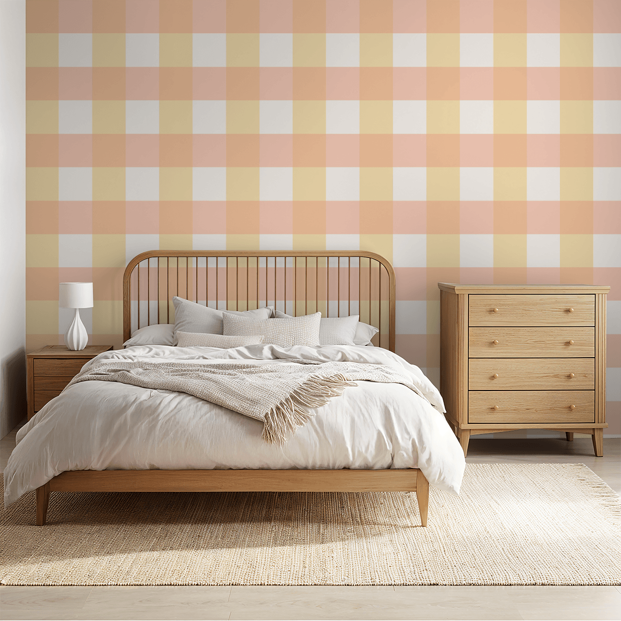 Simply Gingham Large (Pink & Yellow) Wallpaper