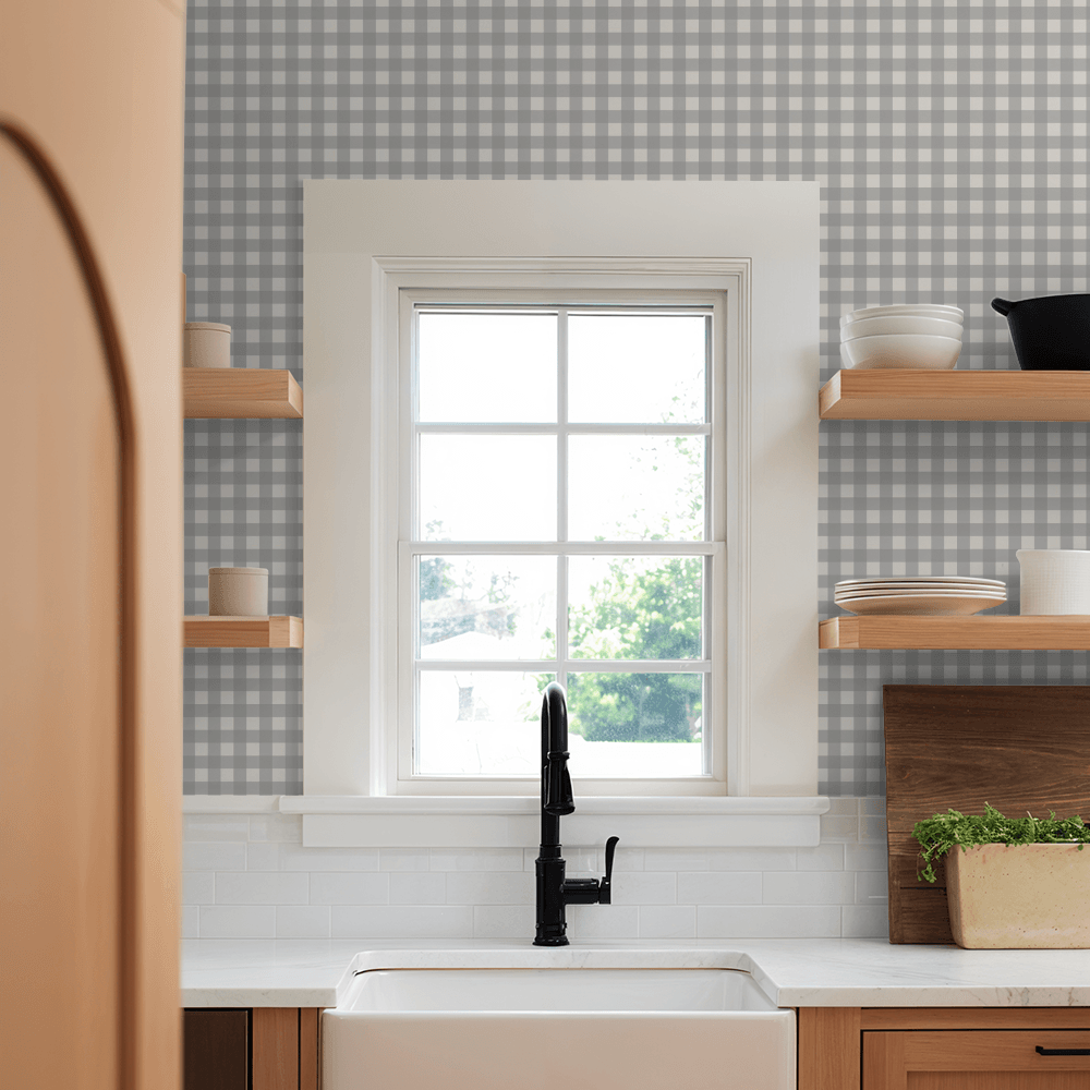 Simply Gingham Small (Gray) Wallpaper