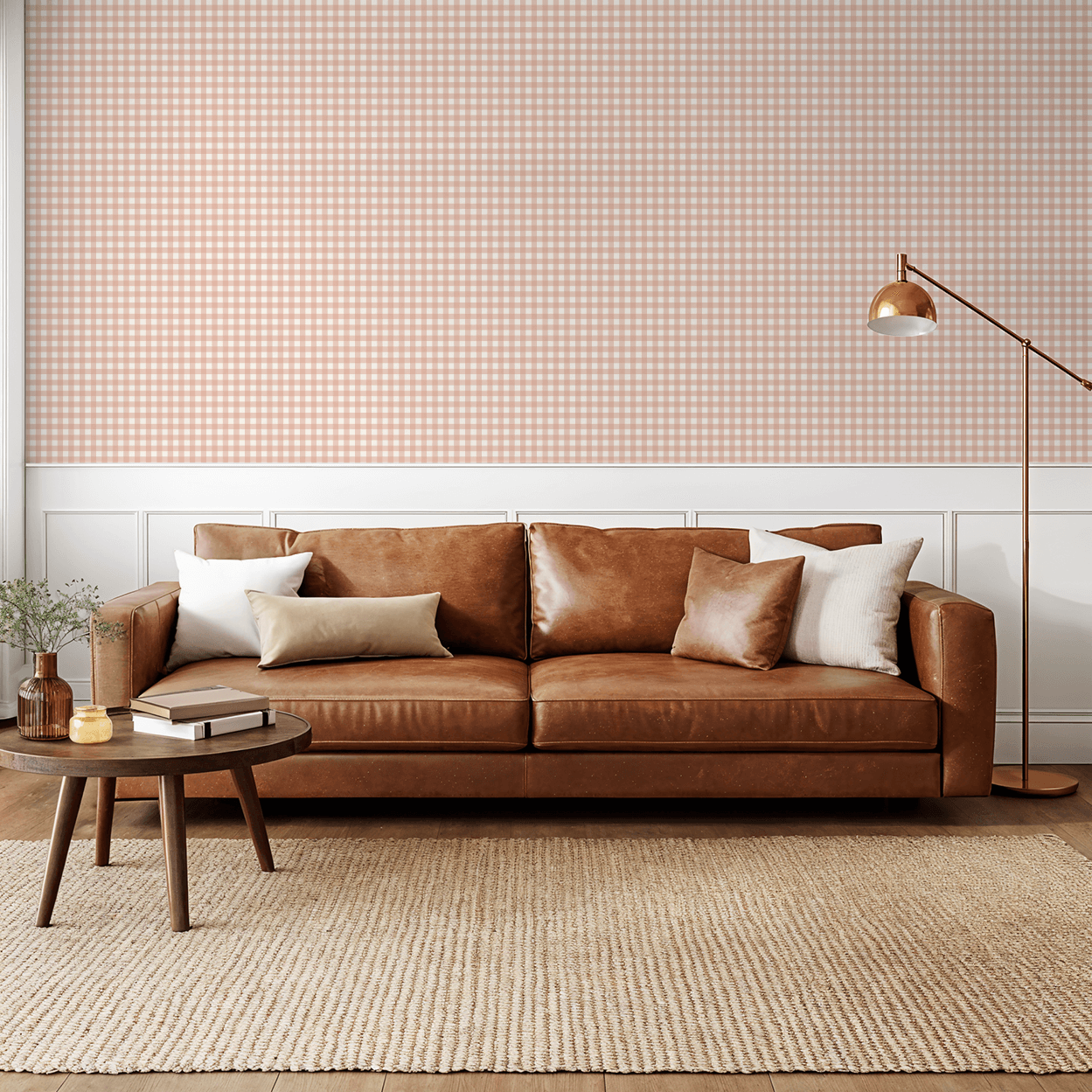 Simply Gingham Small (Peach) Wallpaper