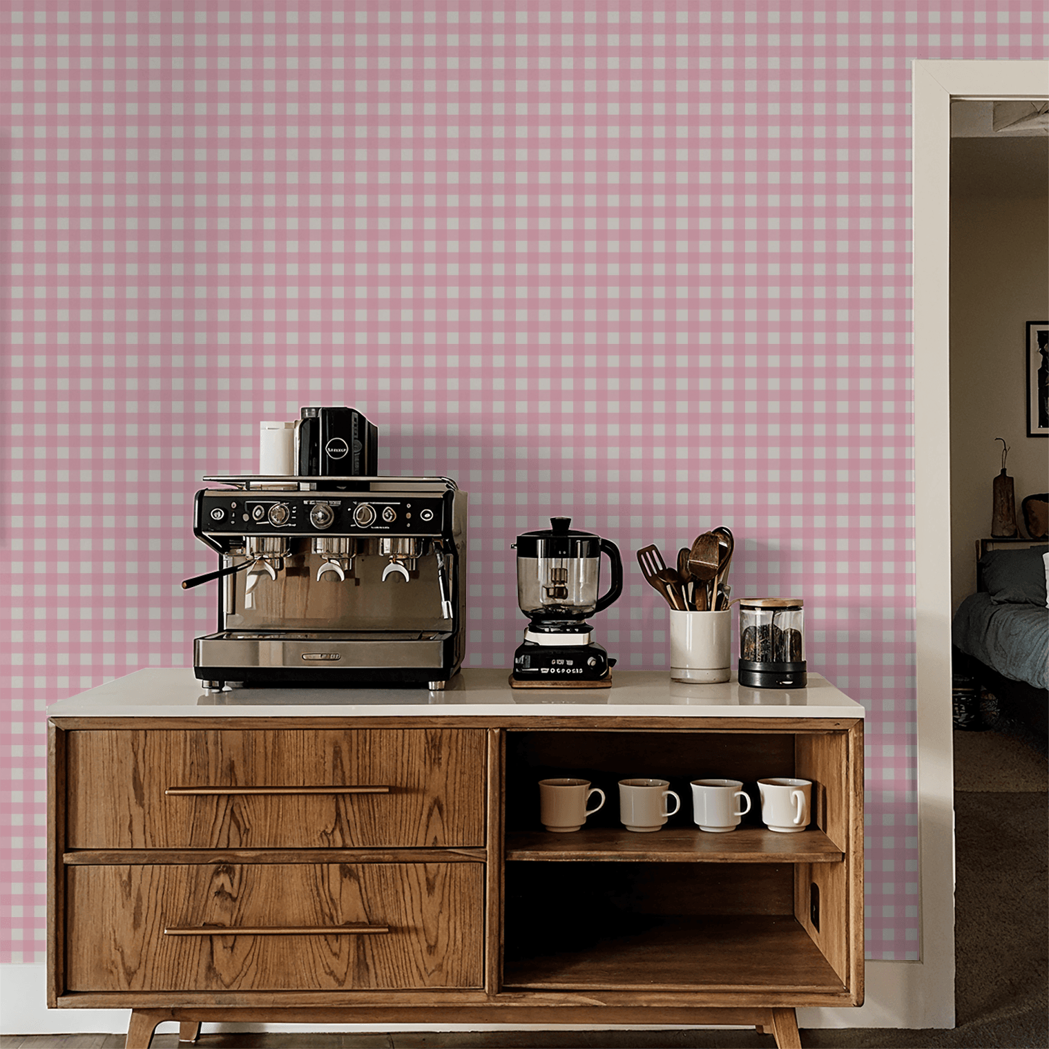 Simply Gingham Small (Pink) Wallpaper