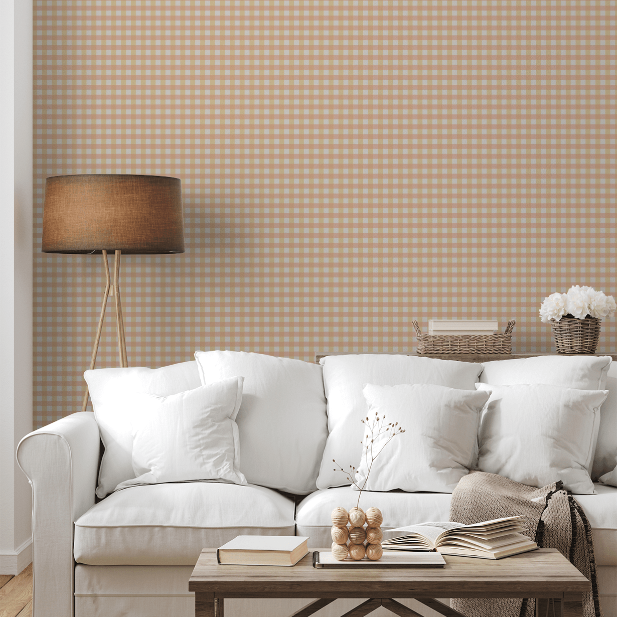 Simply Gingham Small (Pink & Yellow) Wallpaper