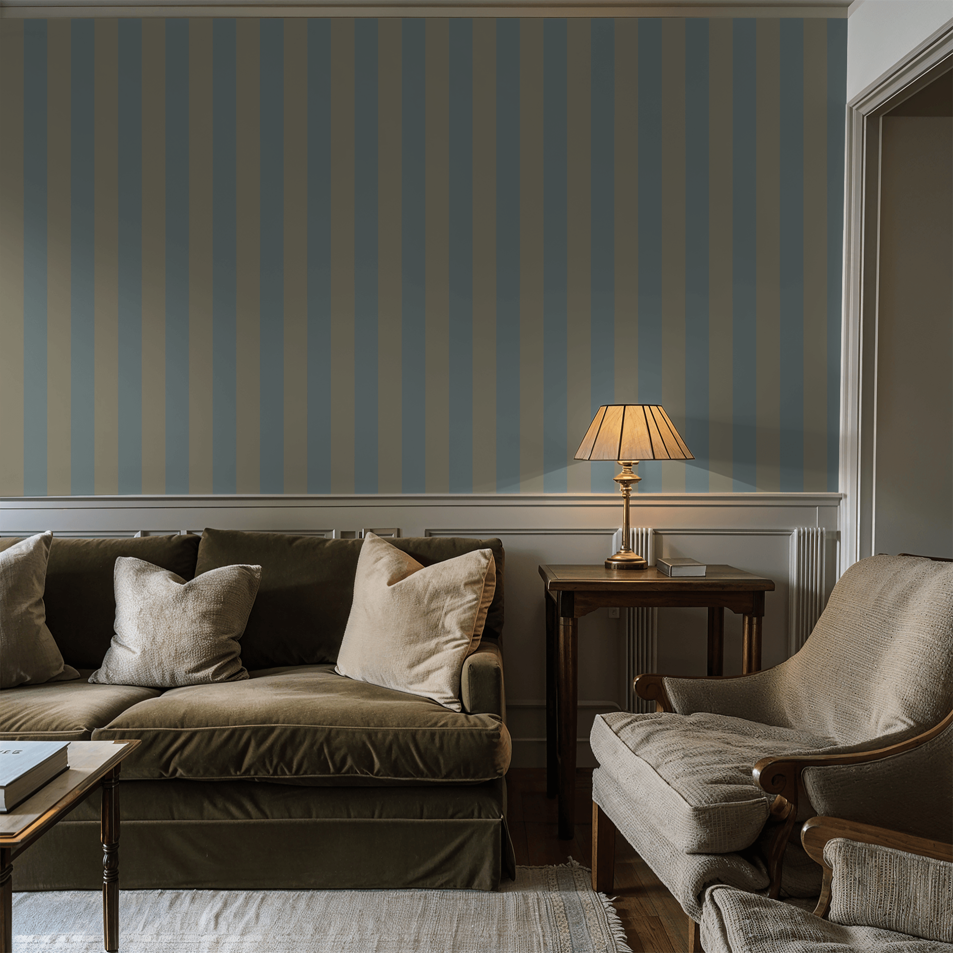 Simply Stripes (Blue & Olive) Wallpaper