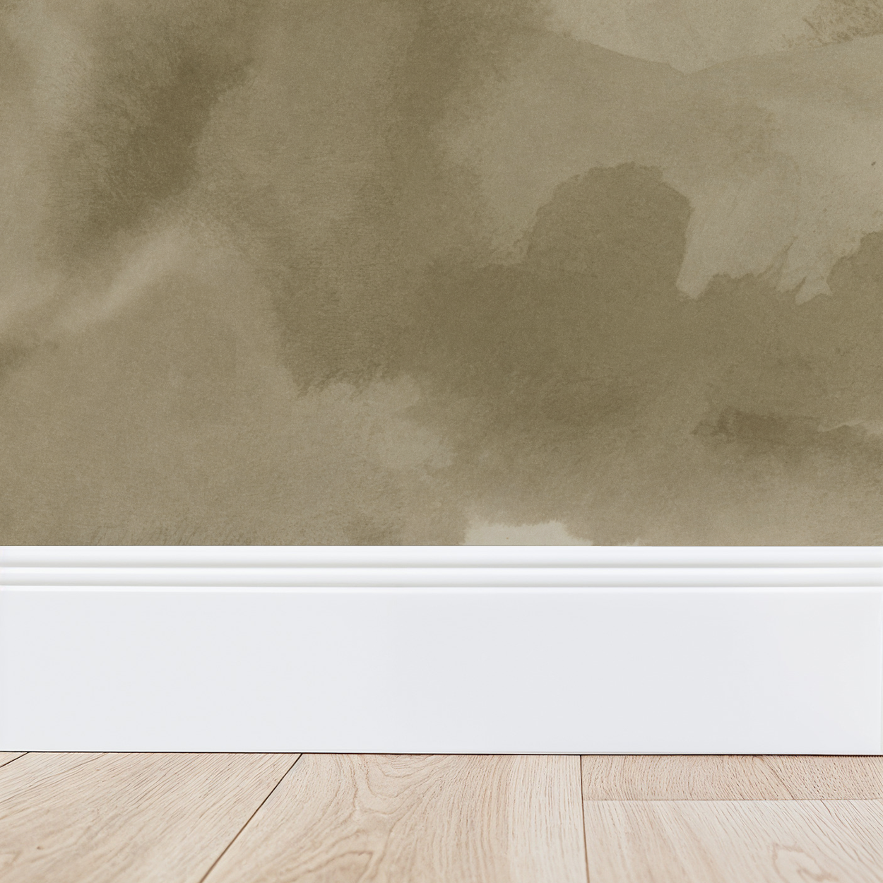 Misty Grove wallpaper with sepia tones and abstract tree silhouettes in a room setting.