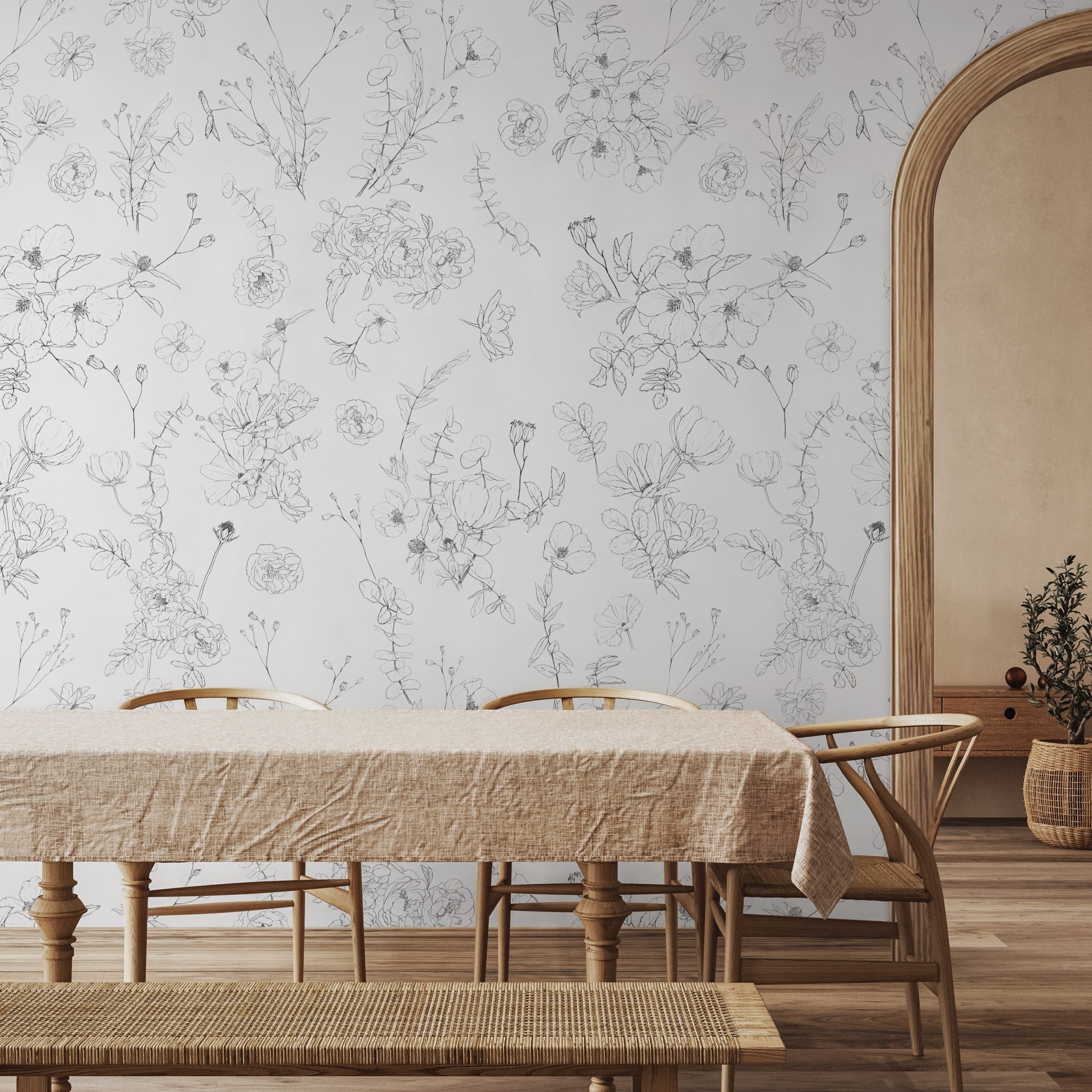 Lined Meadow Wallpaper - 8 FT H X 16 FT W Luxe Peel and Stick