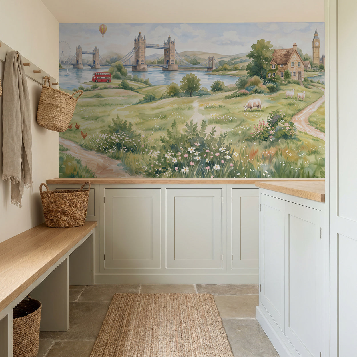 Tower Bridge Meadow Wallpaper - 12 FT H X 16 FT W Peel and Stick