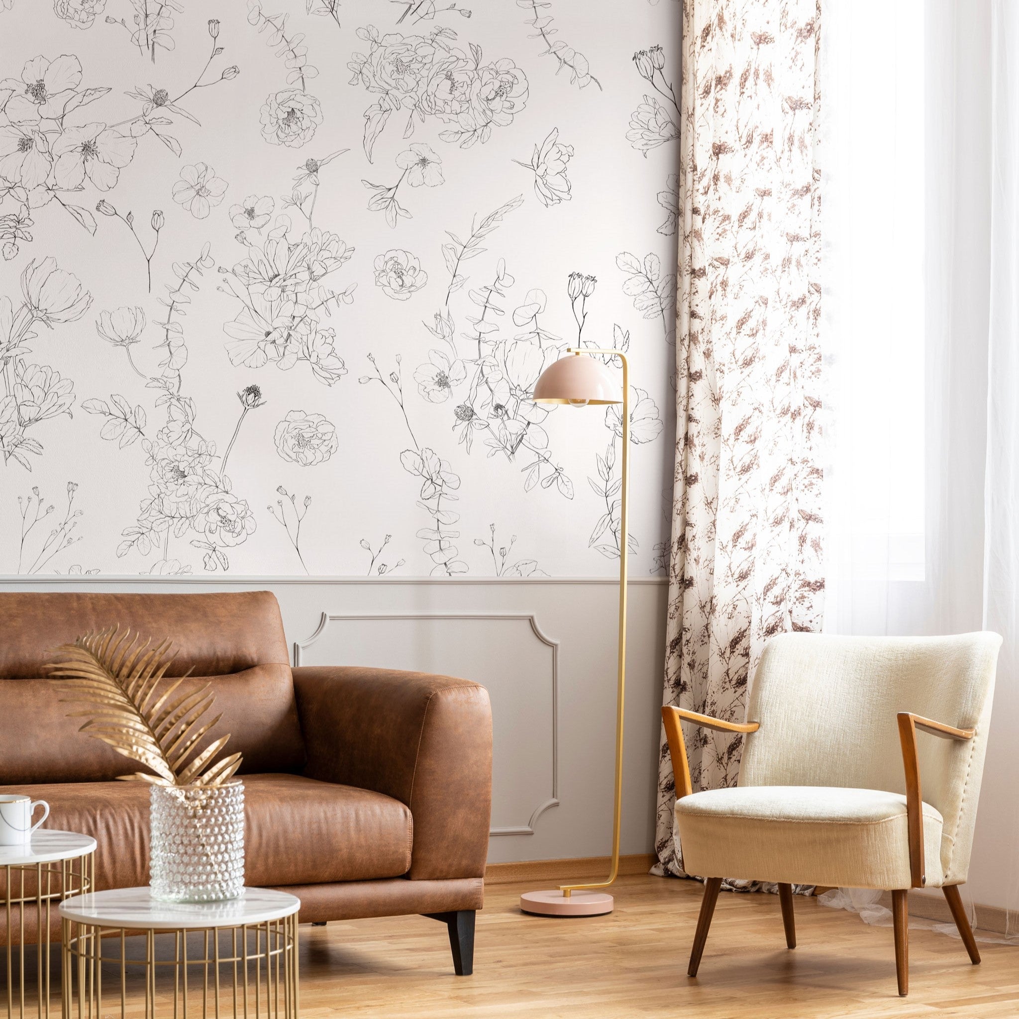Lined Meadow Wallpaper - 8 FT H X 19 FT W Luxe Peel and Stick