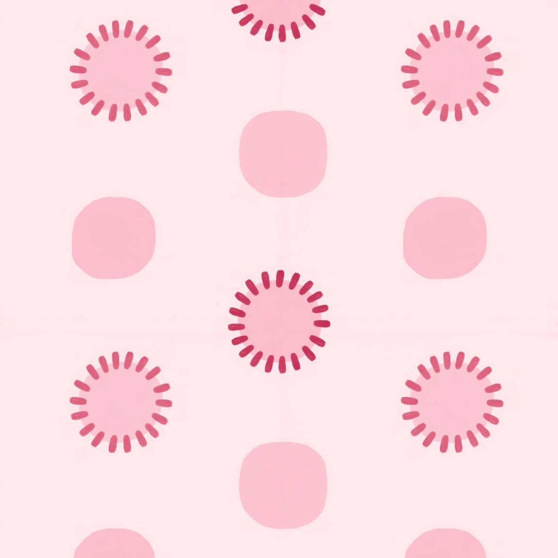 Pink wallpaper with alternating blush and rose circles on a soft pink background.
