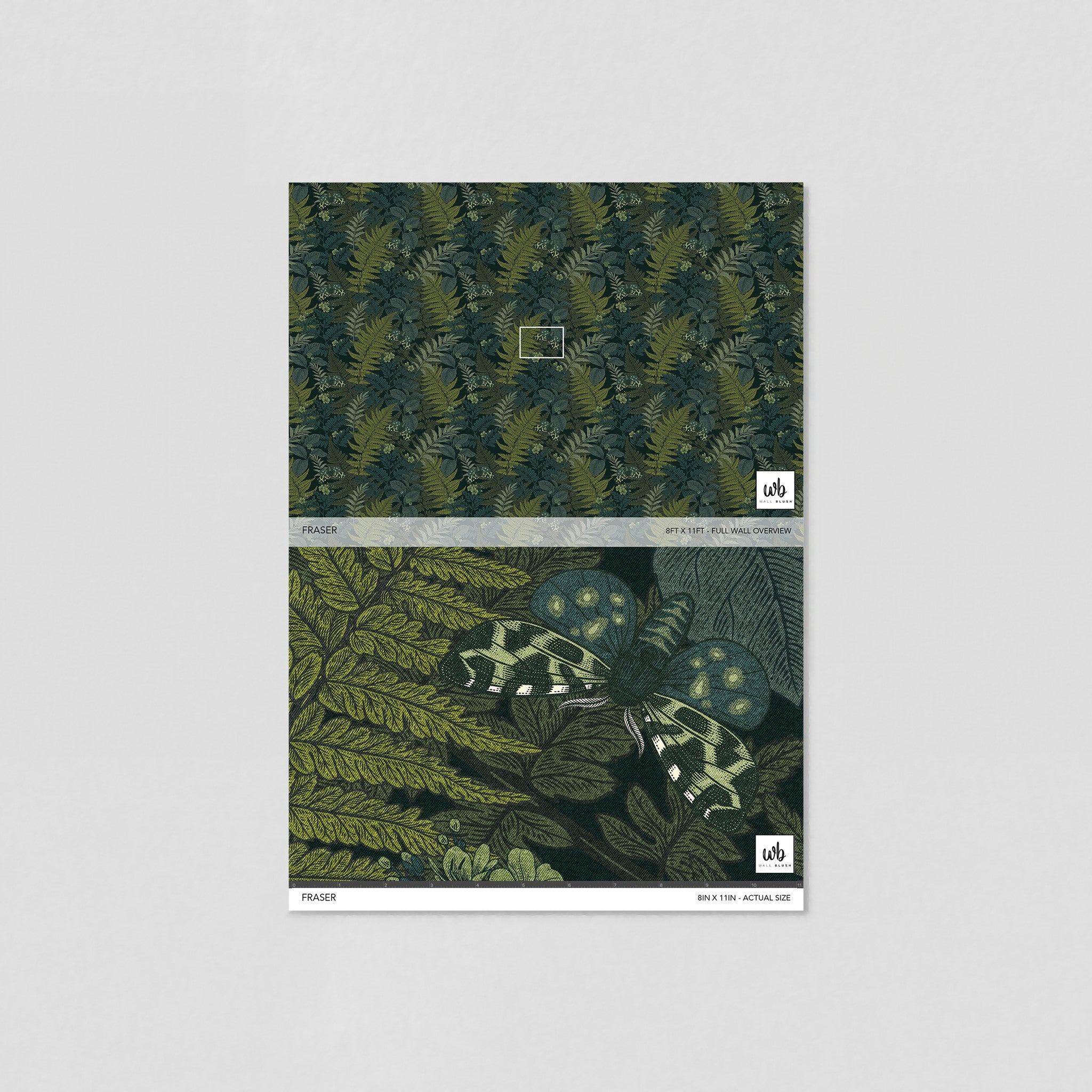 "Wall Blush's Fraser Wallpaper with lush green foliage design for elegant room decor, enhancing the wall's aesthetic."