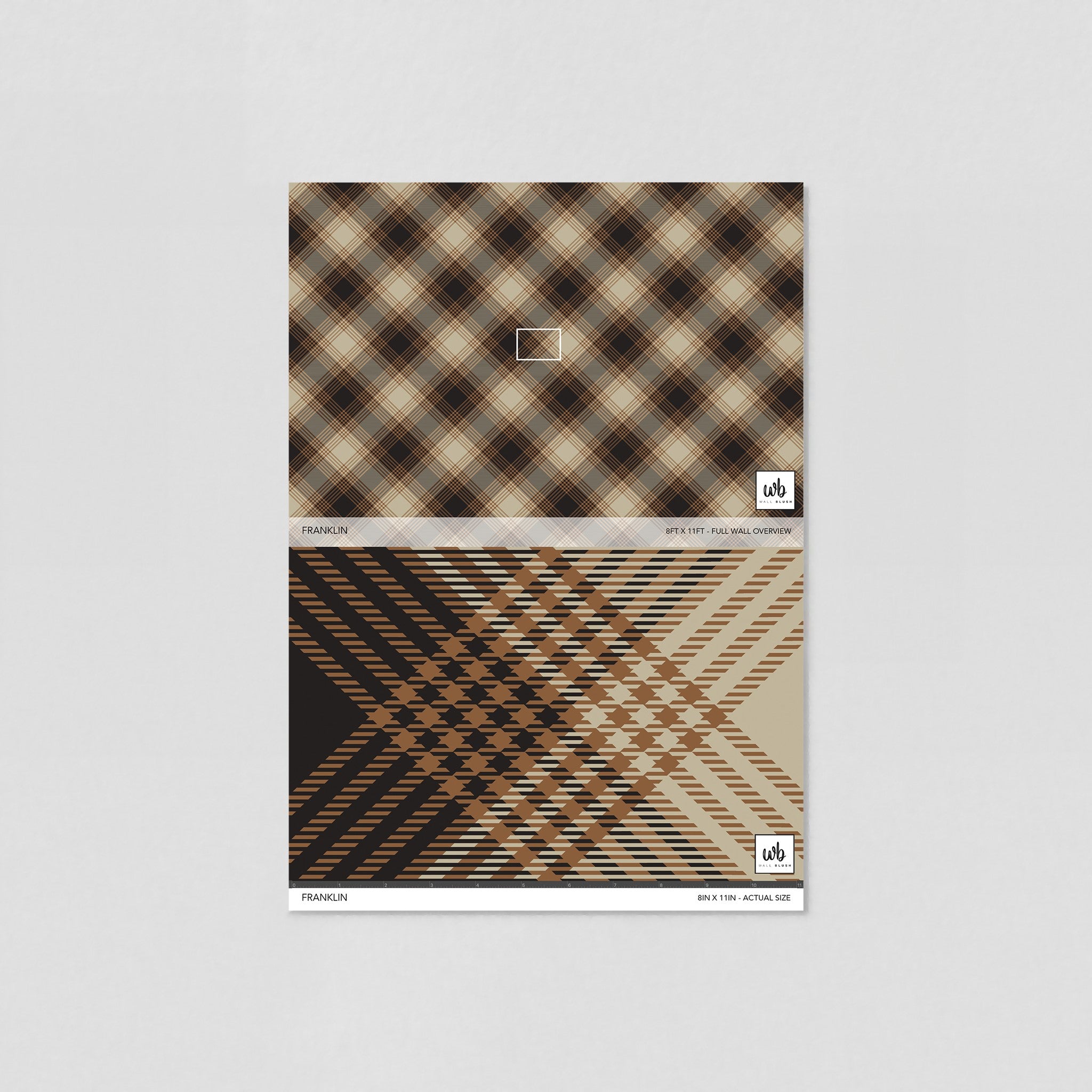 "Wall Blush brand's Franklin Wallpaper design for modern living room focus, geometric pattern centerpiece."
