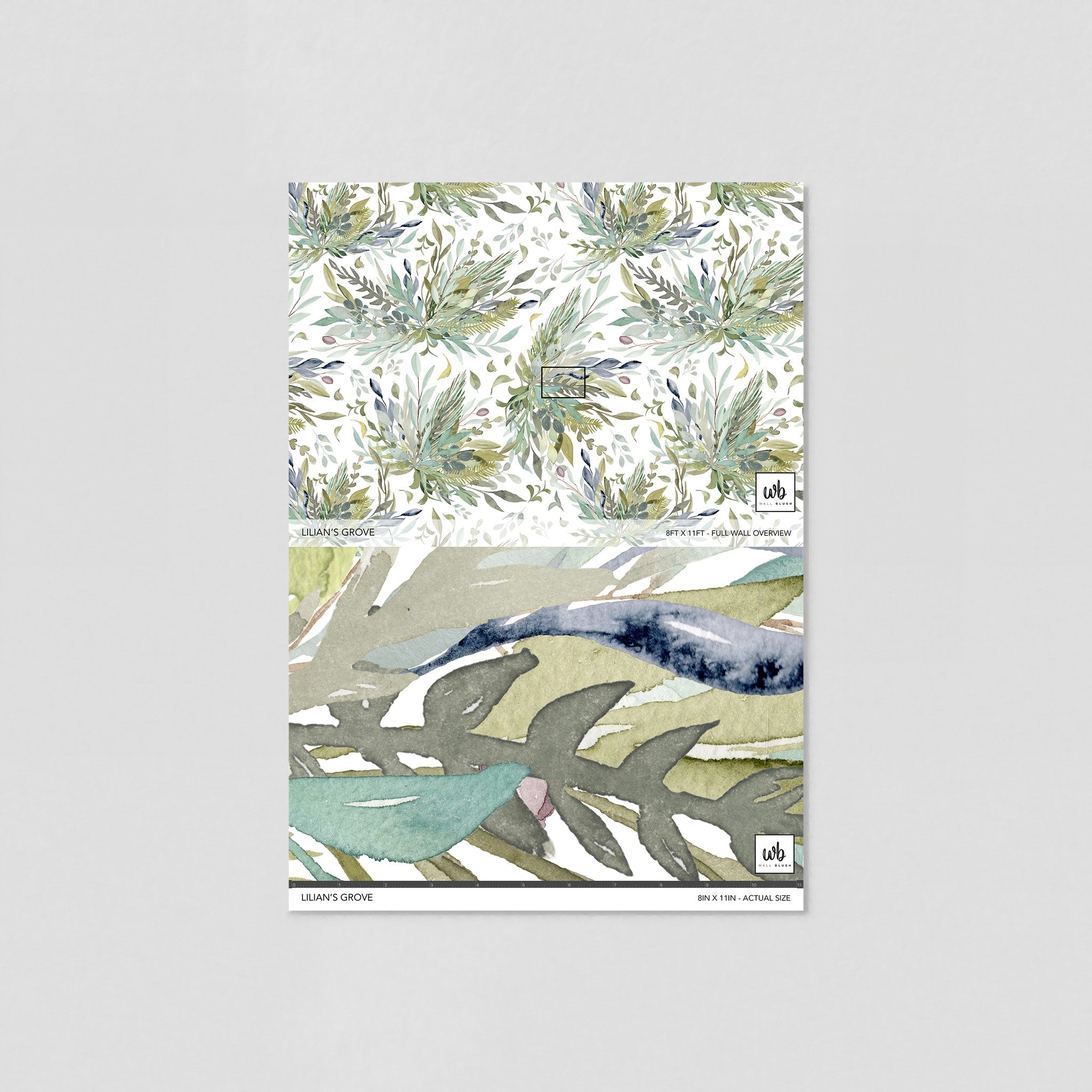 "Lilian's Grove Wallpaper by Wall Blush displaying in a sample room setting, highlighting the botanical design."