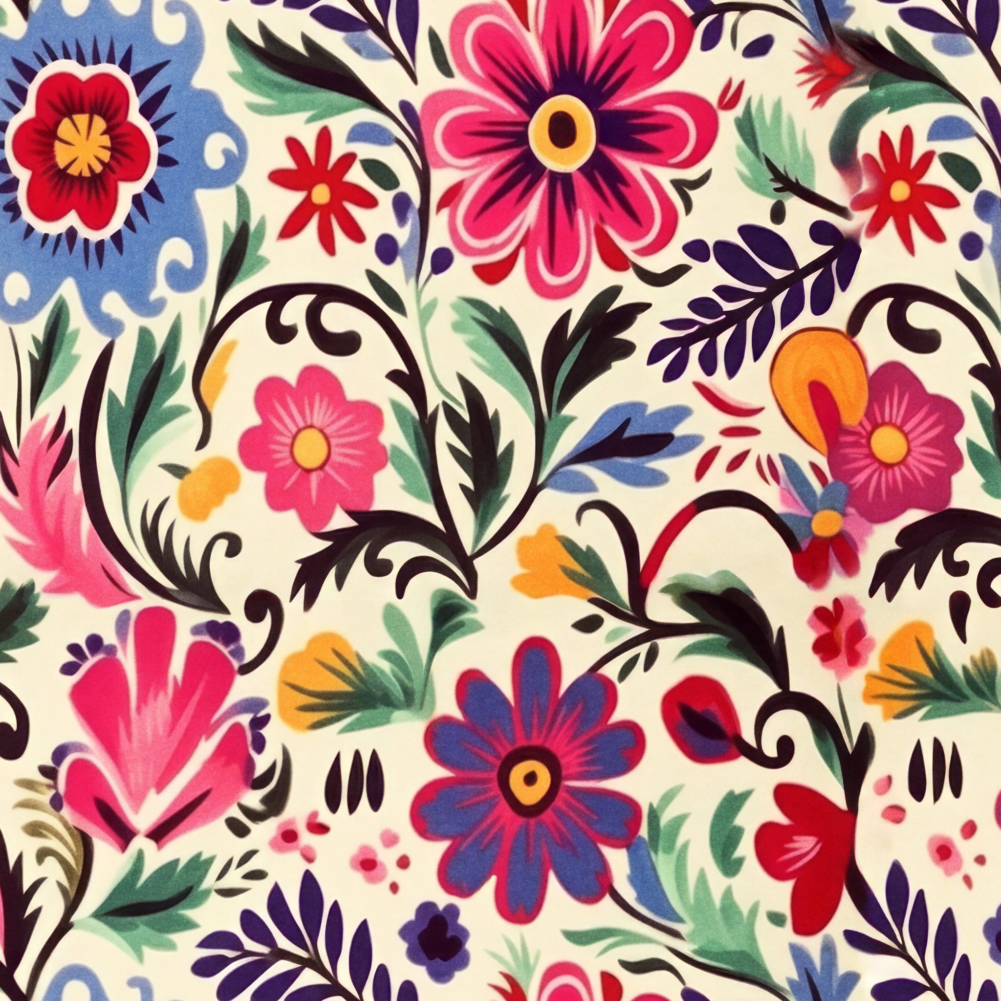 "Floral Azalea Wallpaper by Wall Blush in a vibrant living room setting, showcasing colorful patterned wall decor."