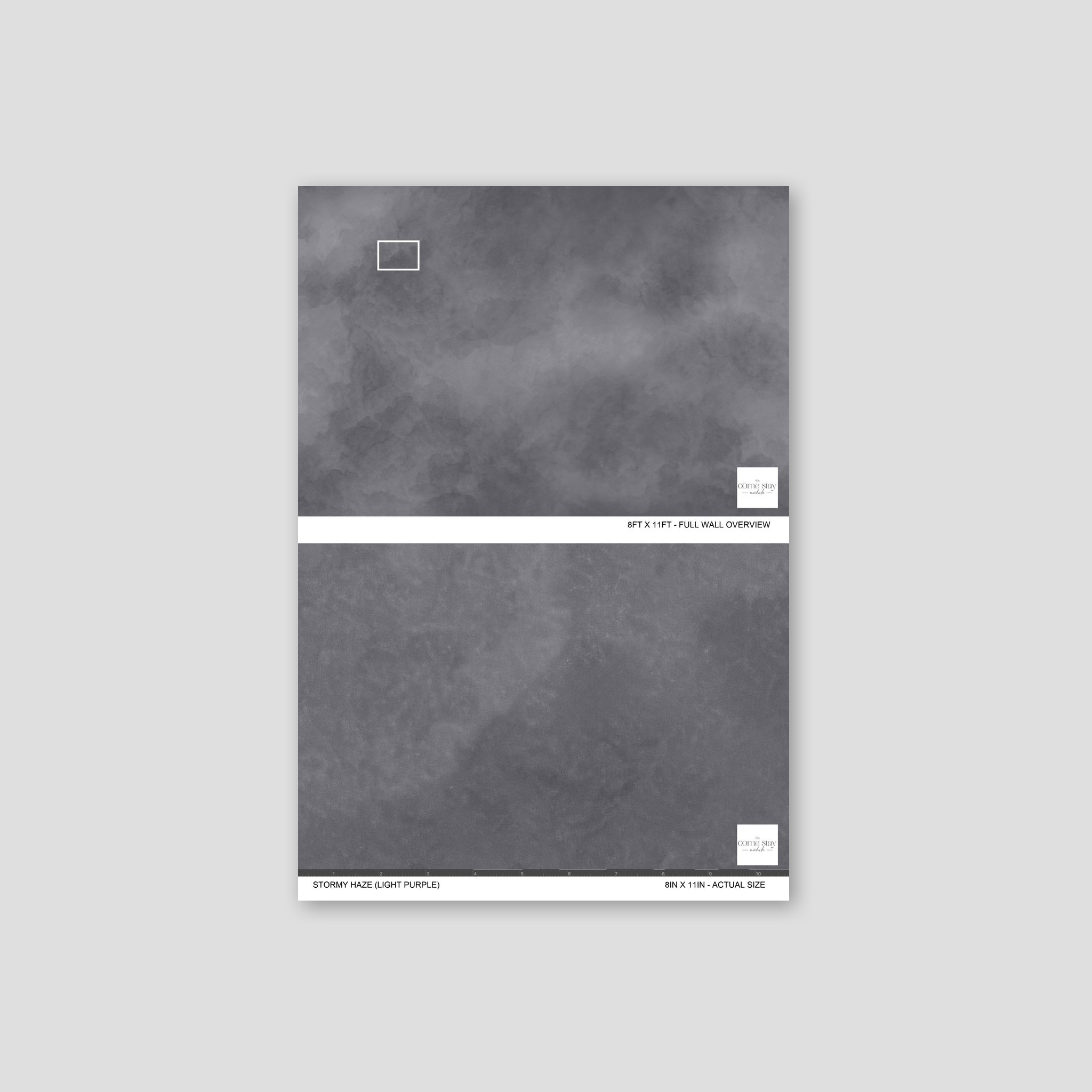 Stormy Haze light purple wallpaper sample with abstract cloud pattern.