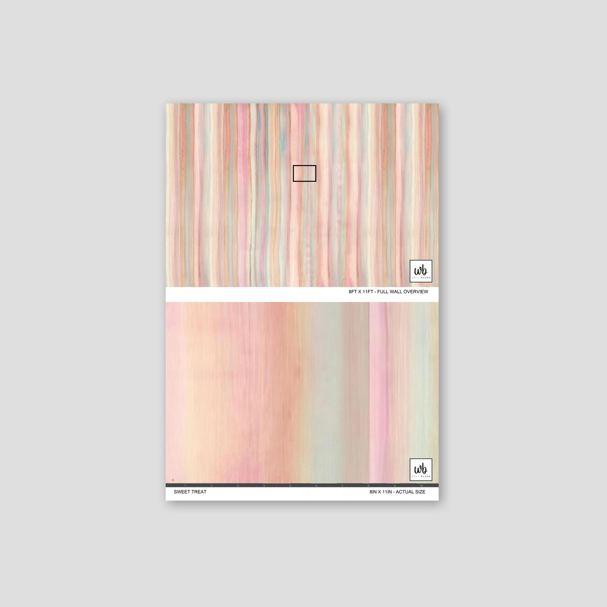Sweet Treat wallpaper with pastel stripes and soft hues, sample and full view.
