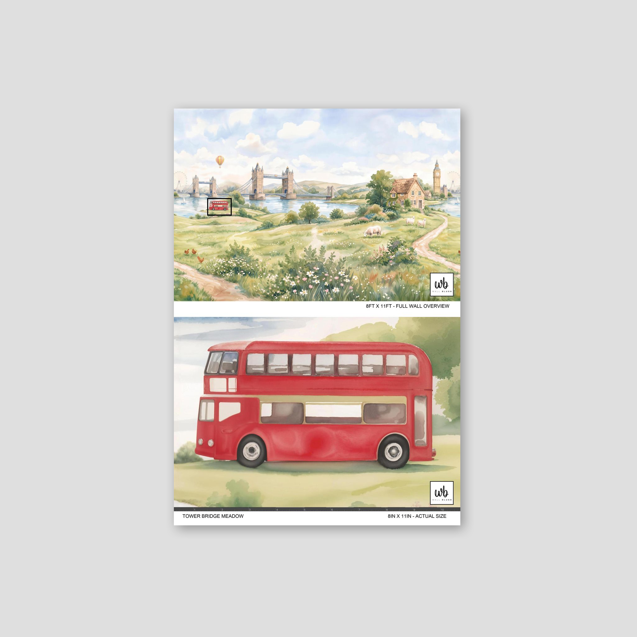 Tower Bridge Meadow Wallpaper - 12 FT H X 16 FT W Peel and Stick