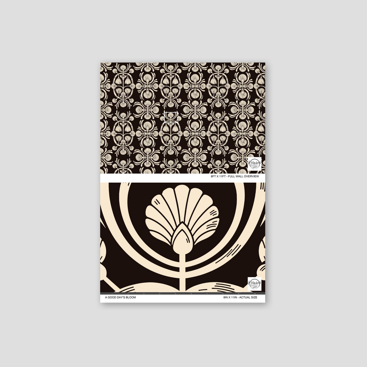 Vintage floral wallpaper with cream blooms on dark background, elegant pattern sample.