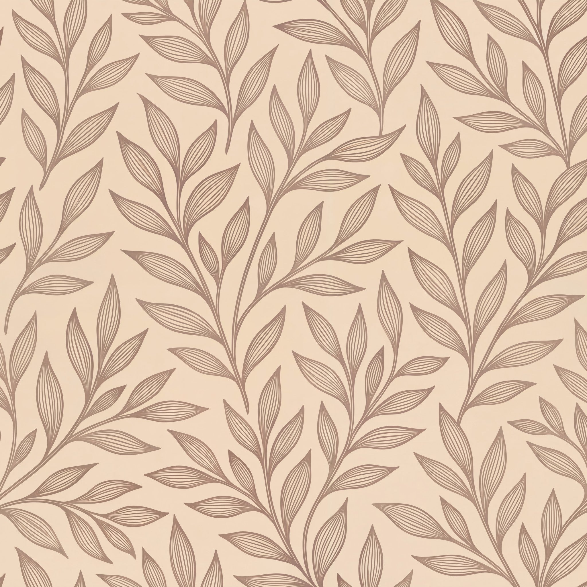 Warm brown vine pattern on beige wallpaper with organic elegance.