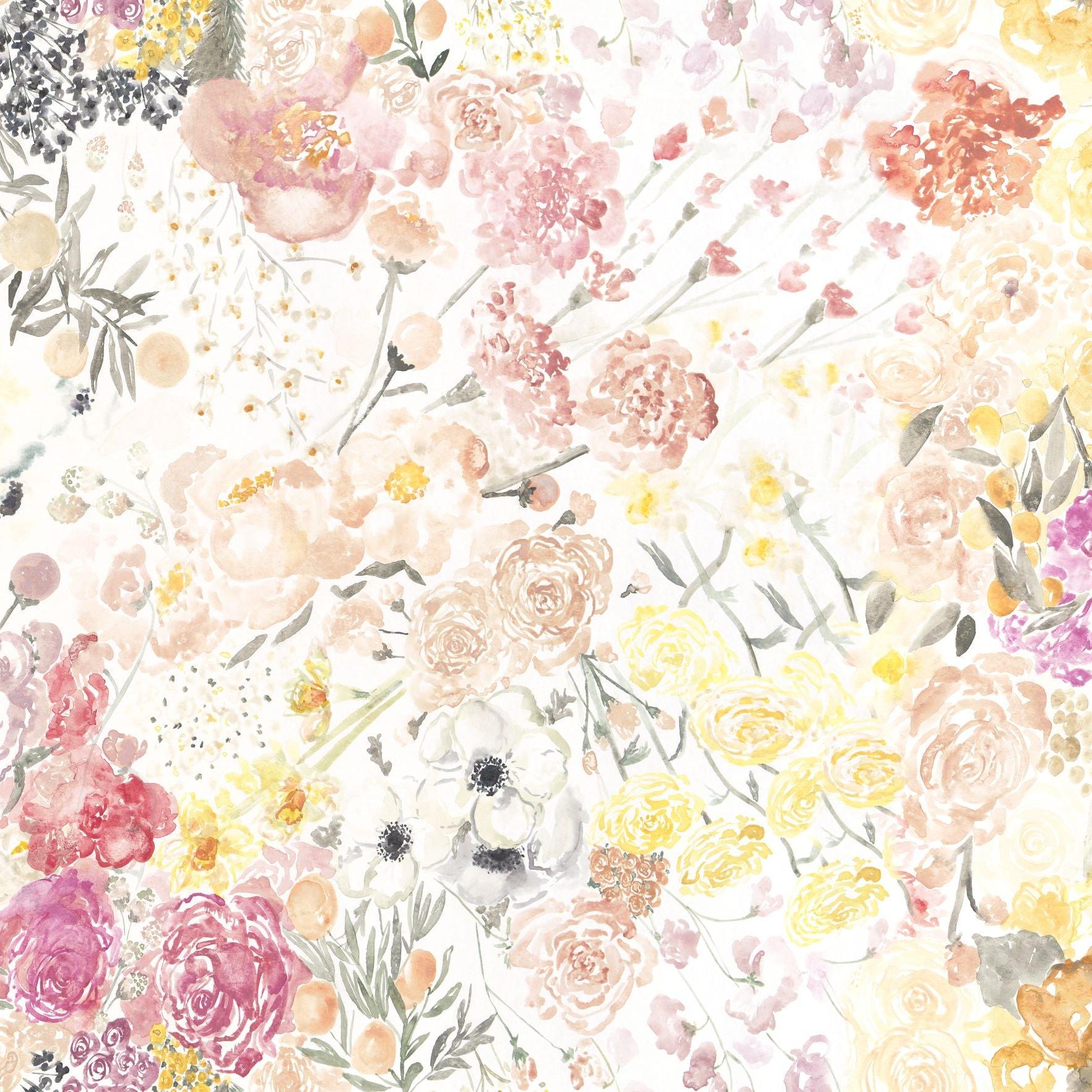 Spring Fling Wallpaper by The Salem Gideon Line, elegant floral design for living room decor focus.
