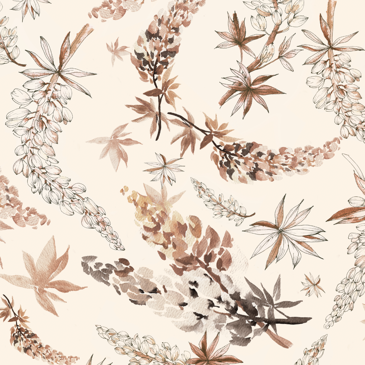 Piper's Meadow Wallpaper detail from The Ania Zwara Line installed in a modern living room, showcasing elegant floral patterns.
