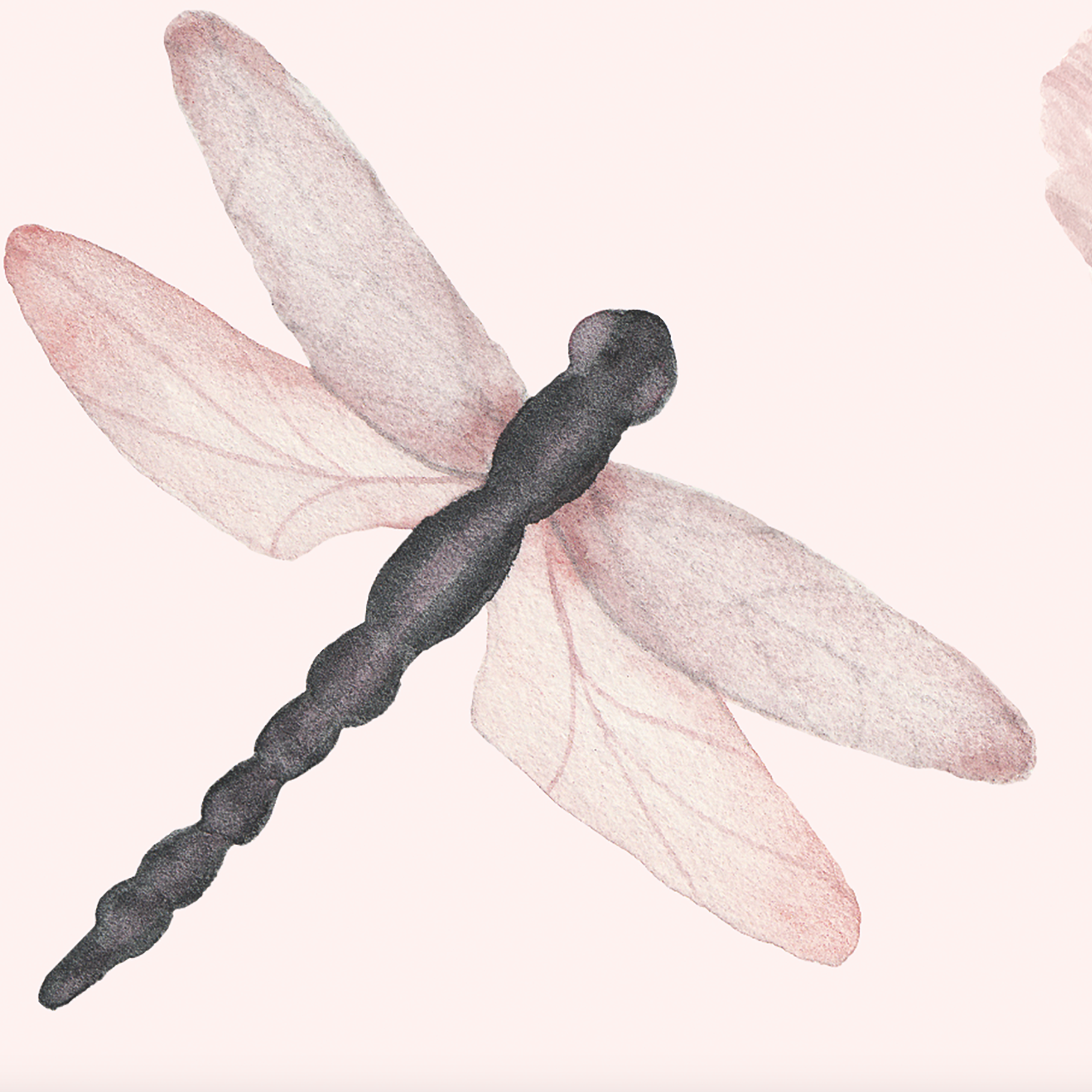 Wall Blush Dragonlily (Blush) Wallpaper detail in a stylish pink-themed bedroom, focusing on elegant wall decor.
