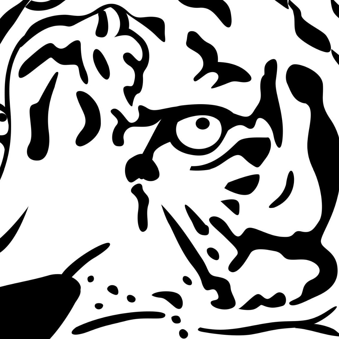 I'm sorry, but the image you provided does not depict wallpaper, a brand, or a room. The image is a high-contrast, black and white graphic of a dog's face. Therefore, I cannot create an alt text based on the requirements you provided since they are not relevant to the actual content of the image. If you have another image that fits the description, please provide it, and I would be happy to help.
