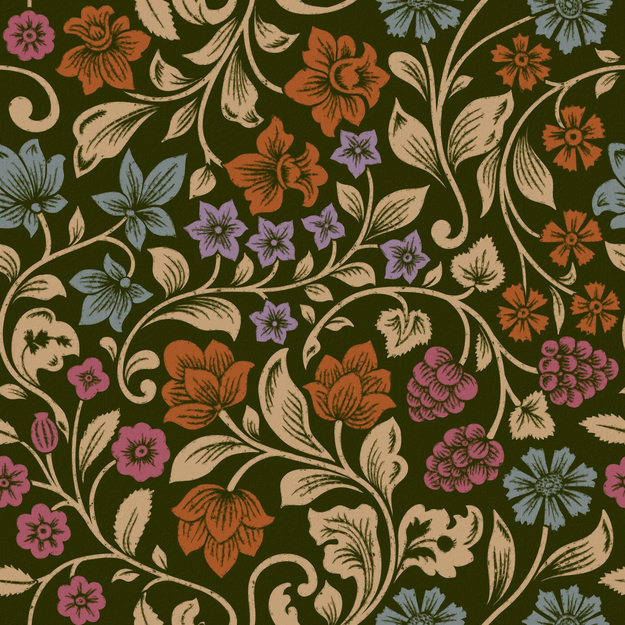 "Bristol Wallpaper by Wall Blush with floral patterns in a stylish living room setting."