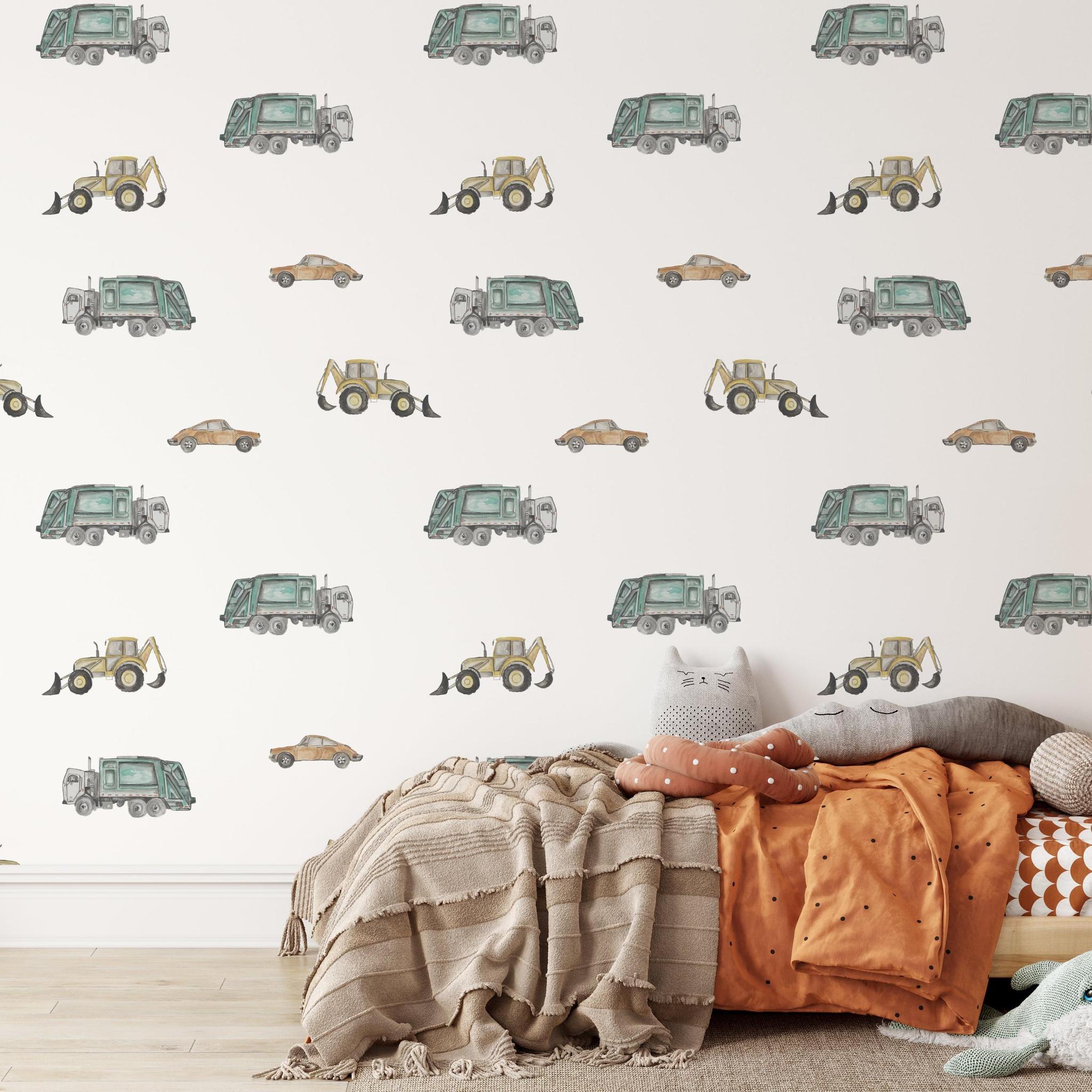 The Salem Gideon Line's Wheels on Wheels Wallpaper in Children's Bedroom Focus
